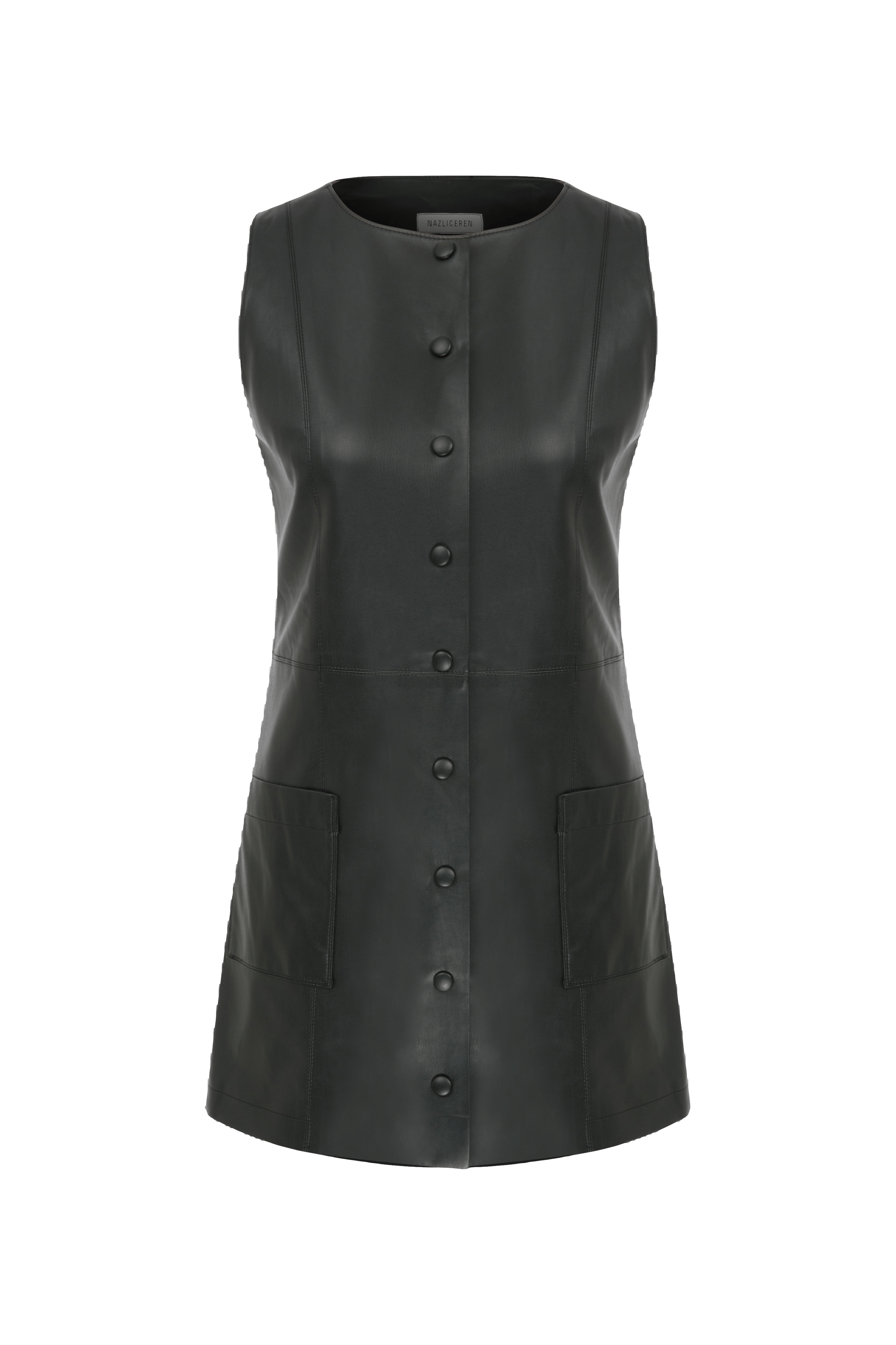 Odette Vegan Leather Mini Dress in Noire in Black made by Nazli Ceren