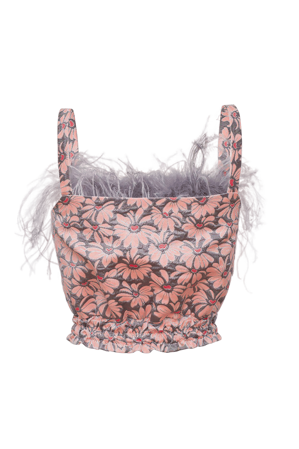 Grey flower top with feather details and pearl buttons made by ANDREEVA