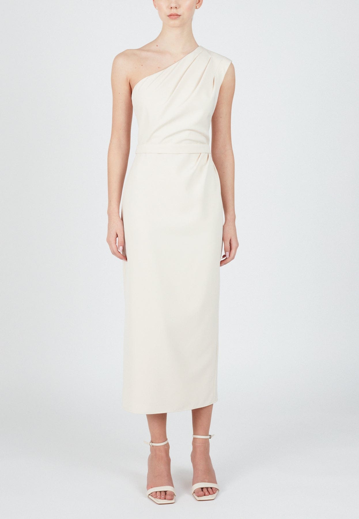 AISHA pastel cream one shoulder midi dress in White made by UNDRESS