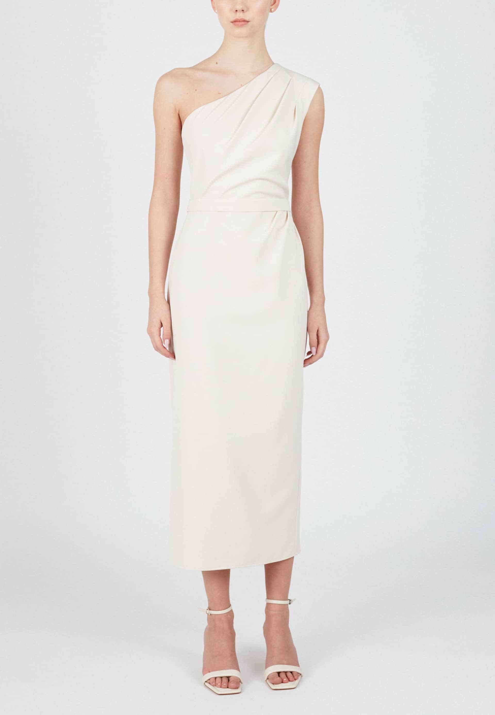 AISHA pastel cream one shoulder midi dress in White made by UNDRESS