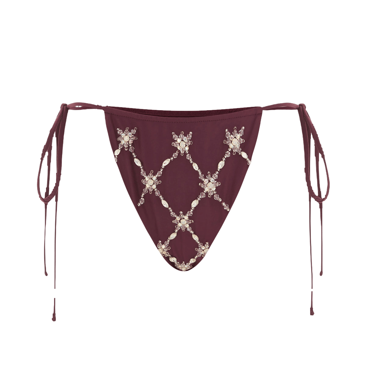 Violet Hand Embroidered Plum Bikini Bottoms in Brown made by Oceanus Swimwear