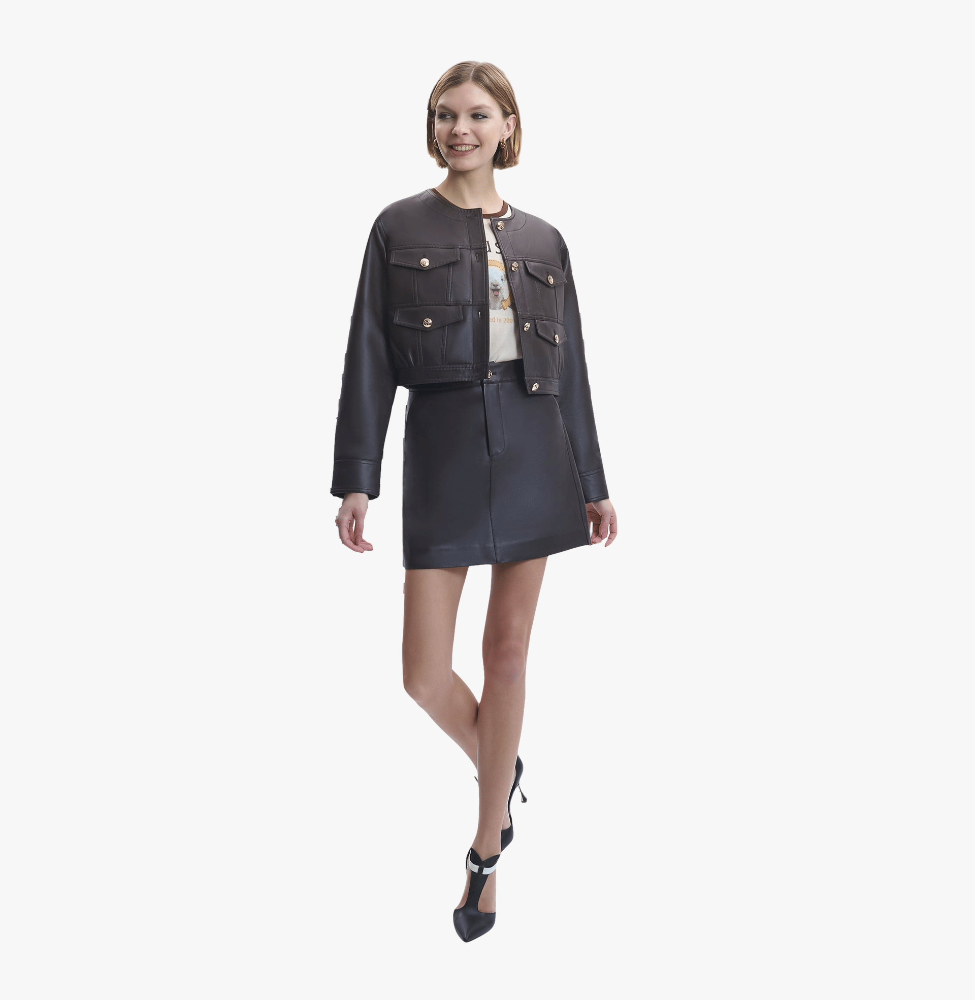 LAMBSKIN LEATHER PLEATED SHORT JACKET in Brown made by CRUSH Collection
