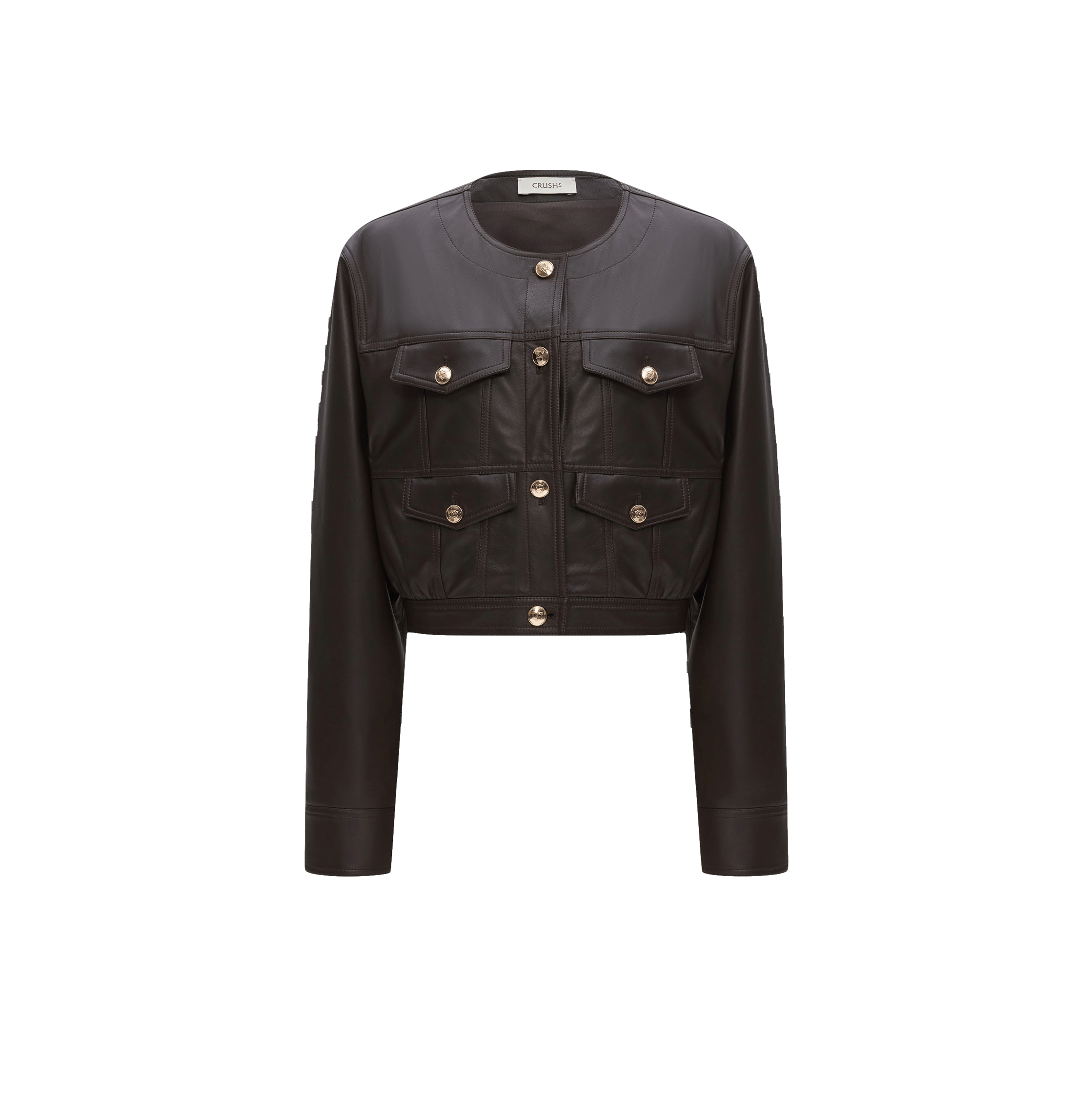 LAMBSKIN LEATHER PLEATED SHORT JACKET in Brown made by CRUSH Collection