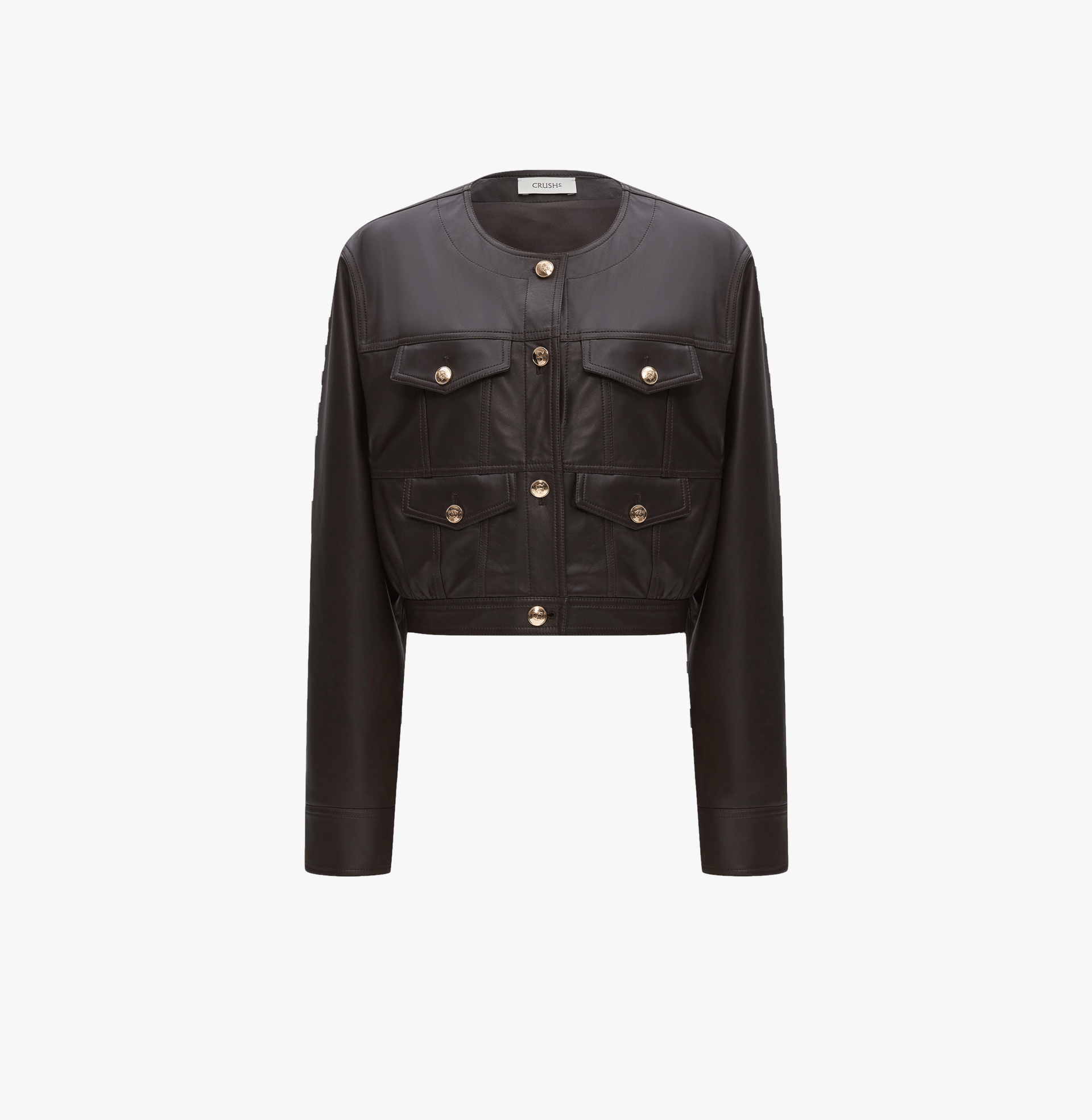 LAMBSKIN LEATHER PLEATED SHORT JACKET in Brown made by CRUSH Collection