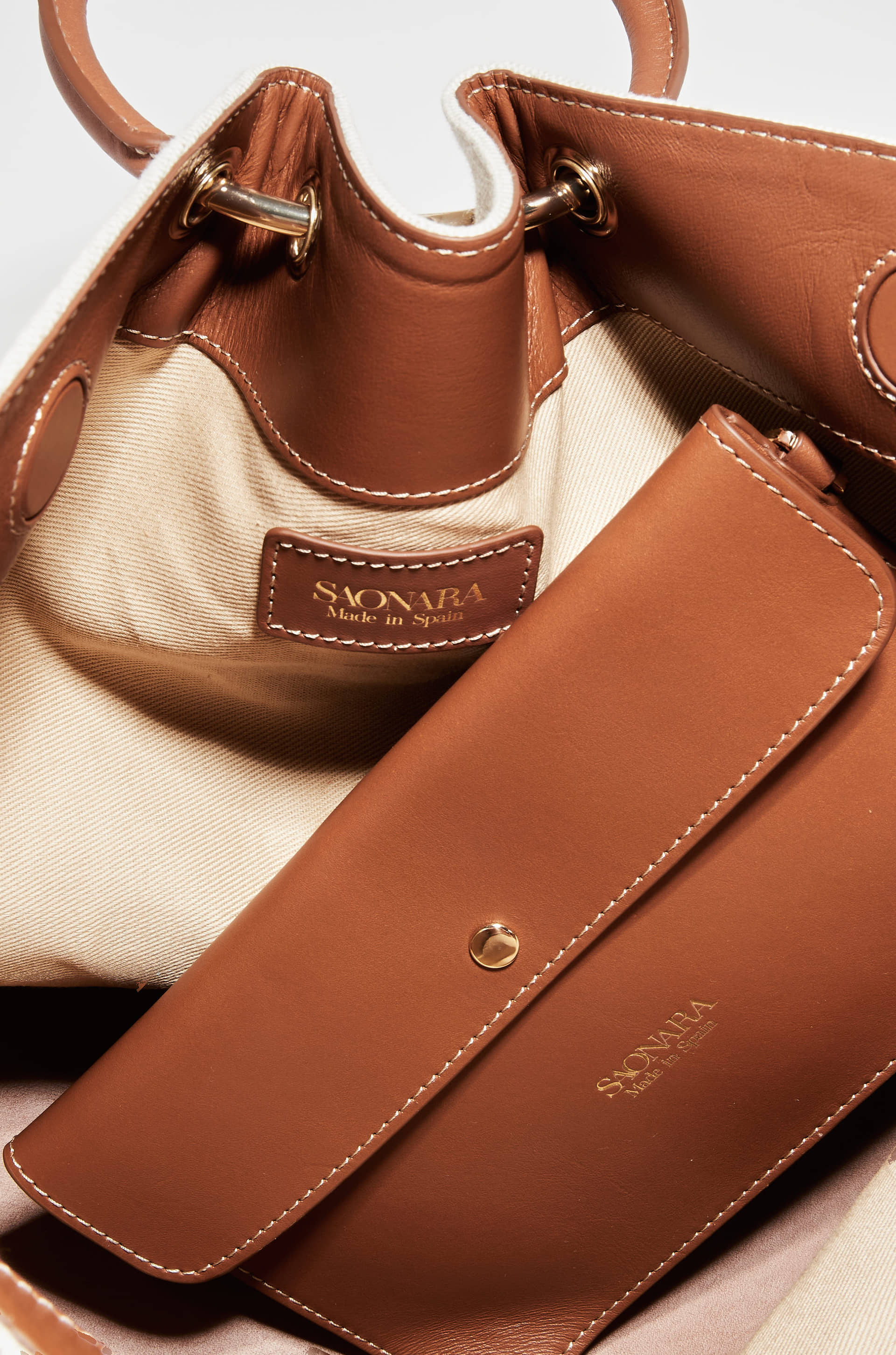 SAONARA LINEN/CARAMEL LEATHER BAG made by Saonara