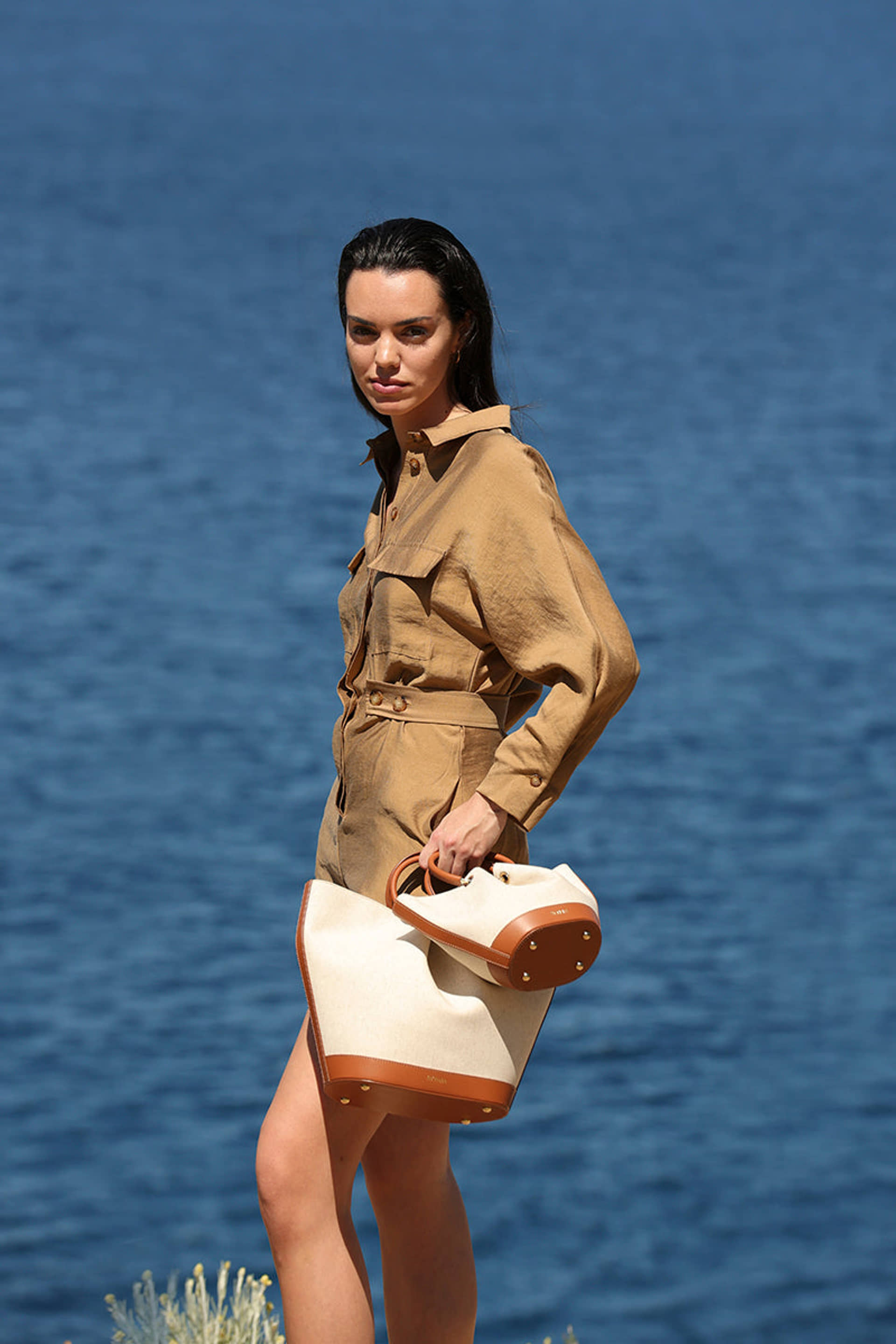 SAONARA LINEN/CARAMEL LEATHER BAG made by Saonara