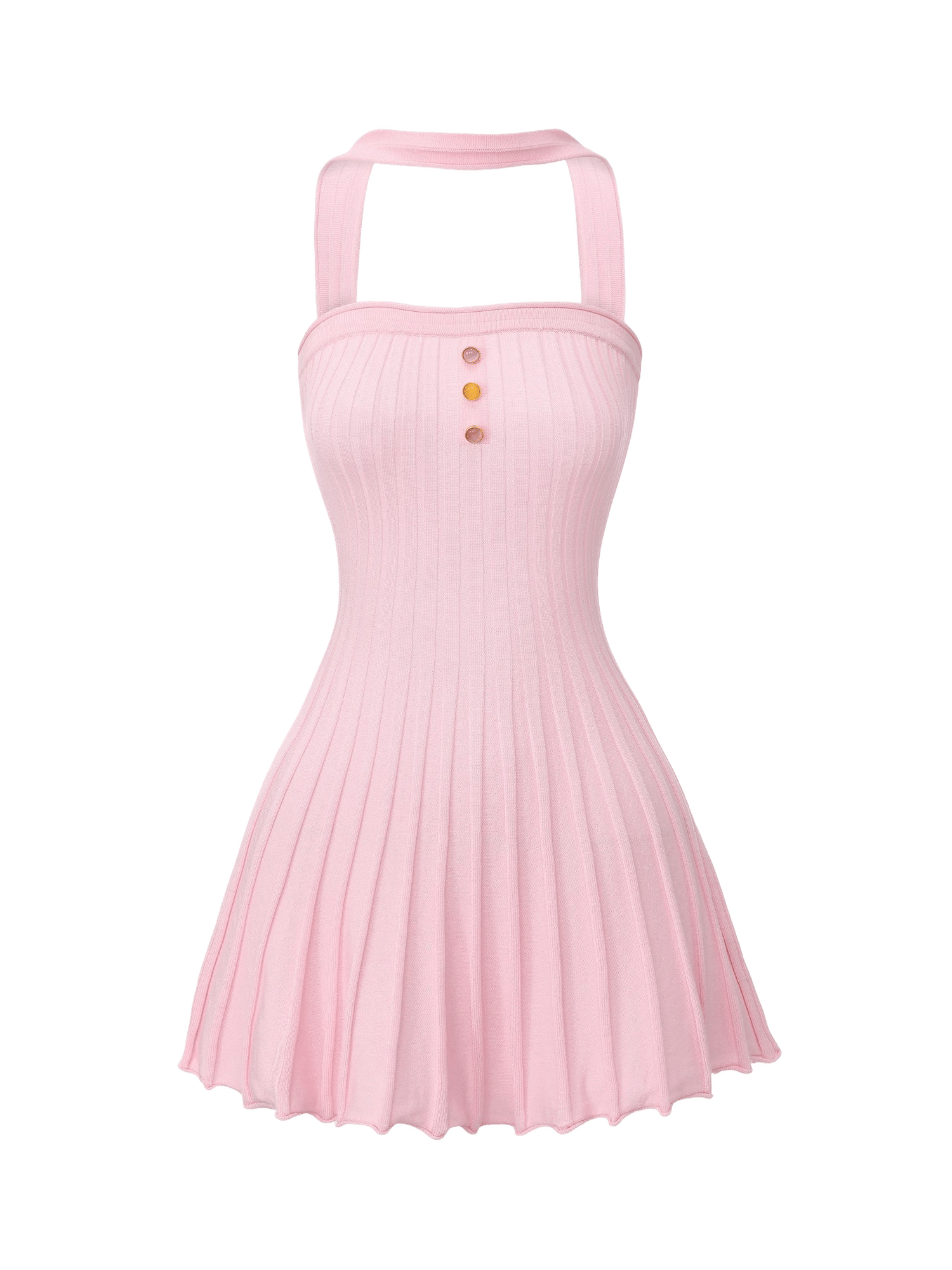 Ava Reverse Halter Pink Knit Flared Dress made by Nana Jacqueline