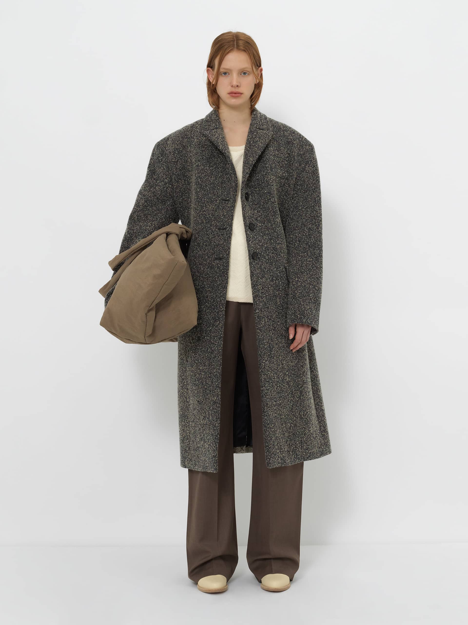 WOOL-BLEND TEXTURED LONG COAT made by YIBRI