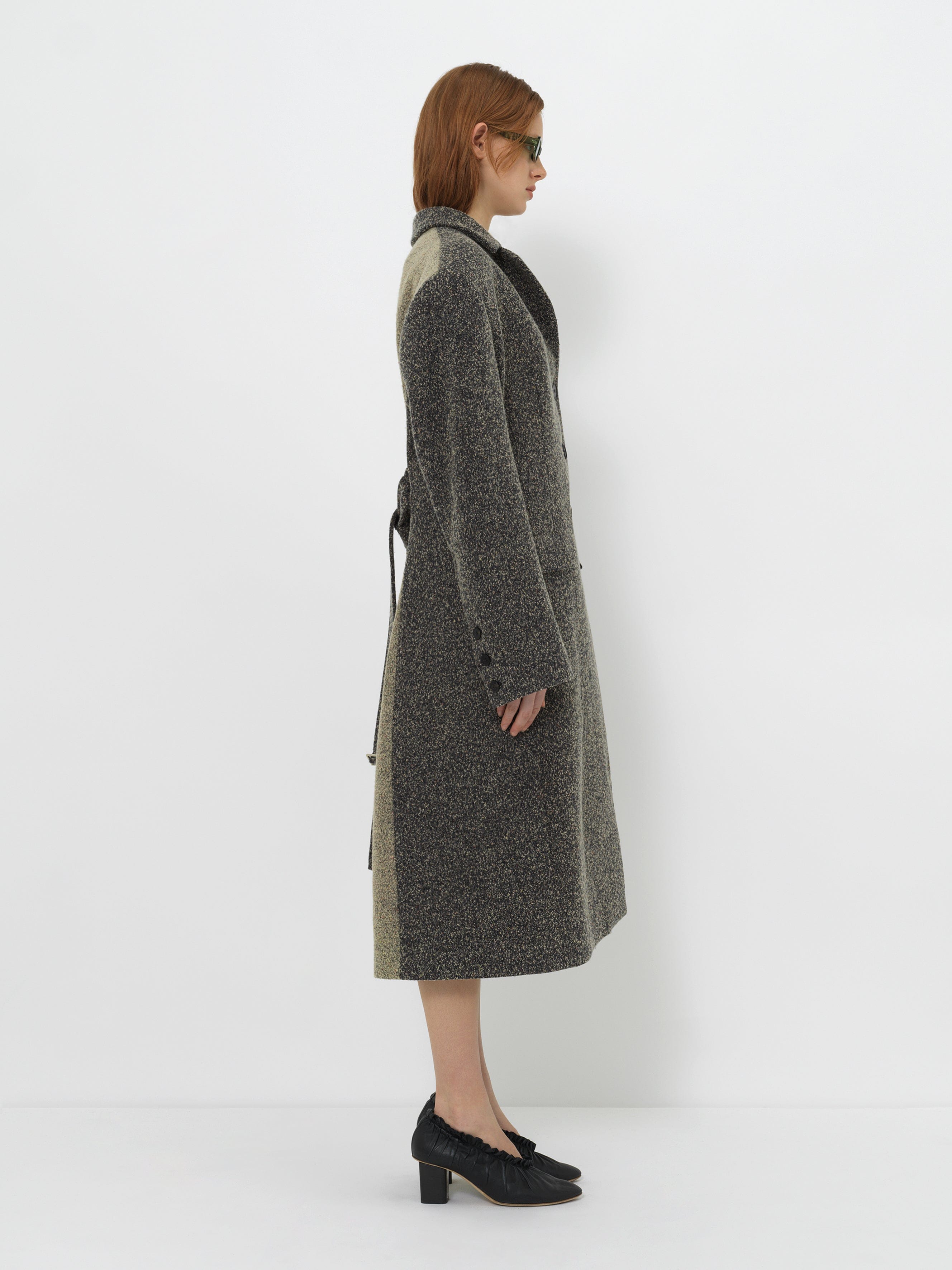 WOOL-BLEND TEXTURED LONG COAT made by YIBRI