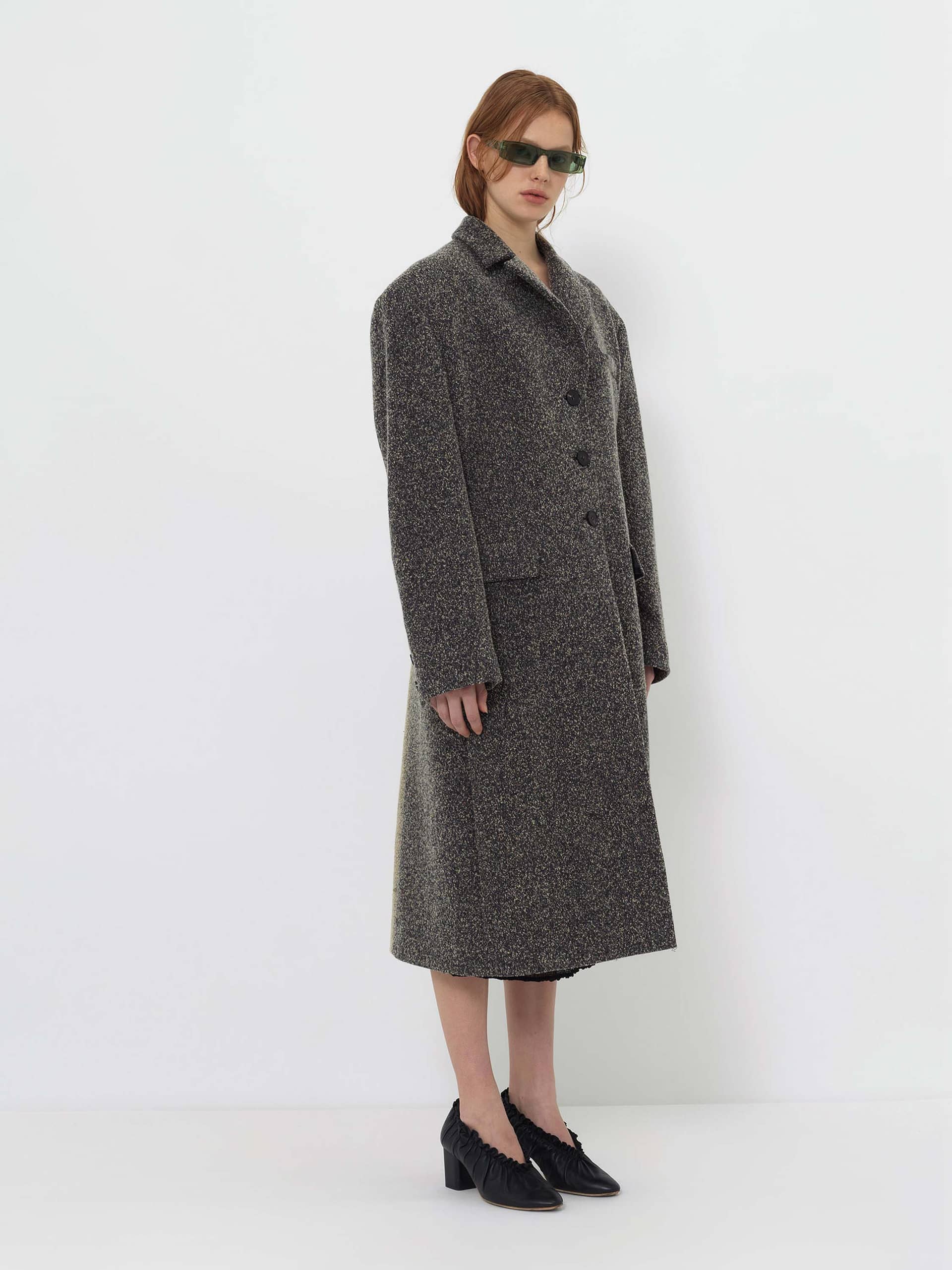 WOOL-BLEND TEXTURED LONG COAT made by YIBRI
