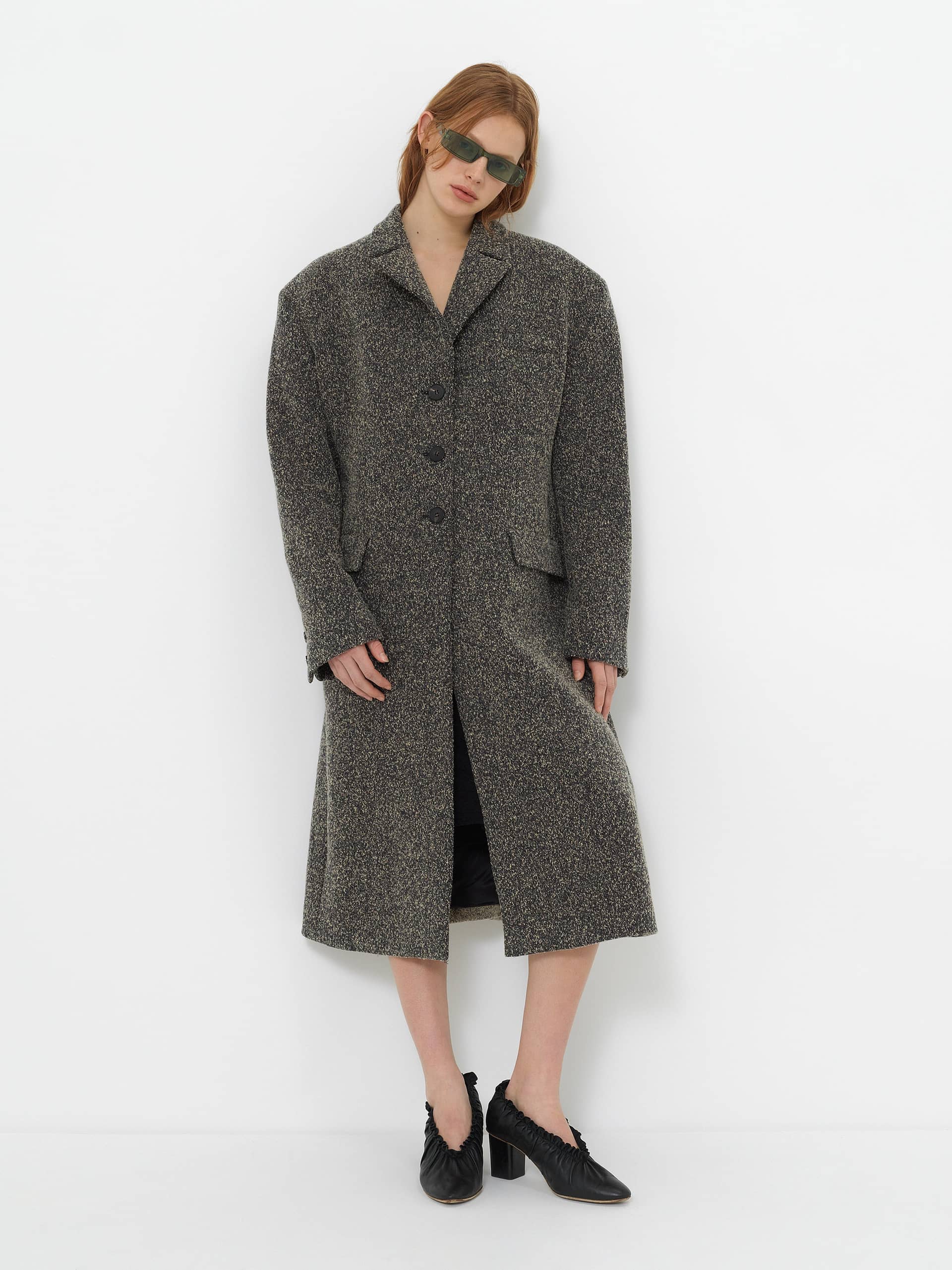 WOOL-BLEND TEXTURED LONG COAT made by YIBRI