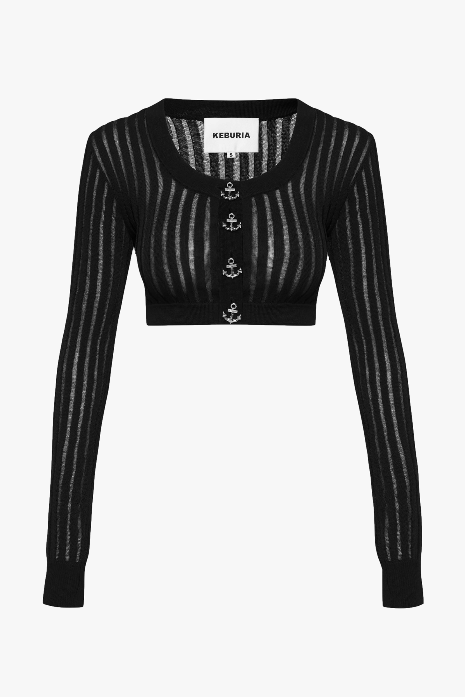 TULLE-PANELED KNIT CARDIGAN in Black made by KEBURIA