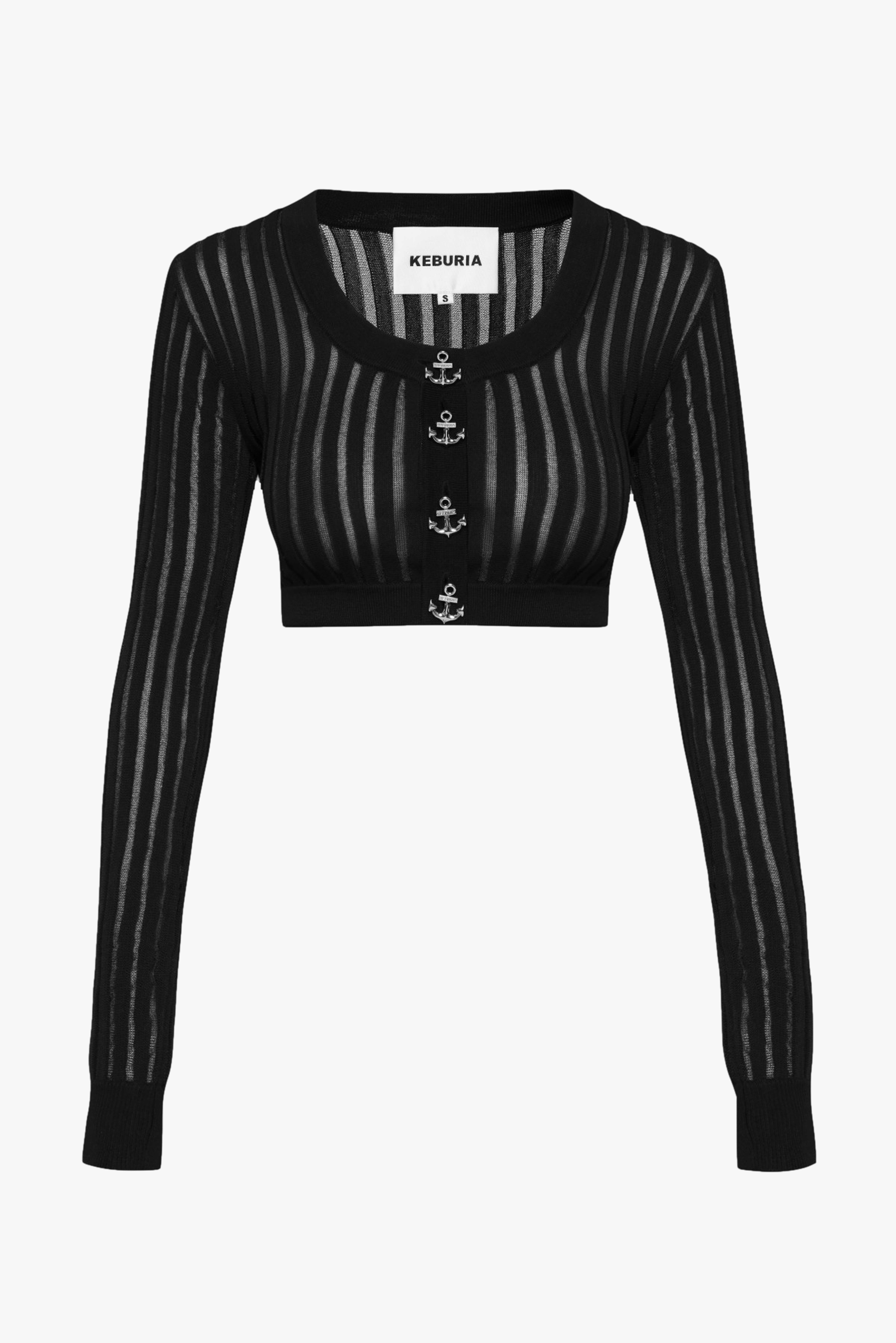TULLE-PANELED KNIT CARDIGAN in Black made by KEBURIA