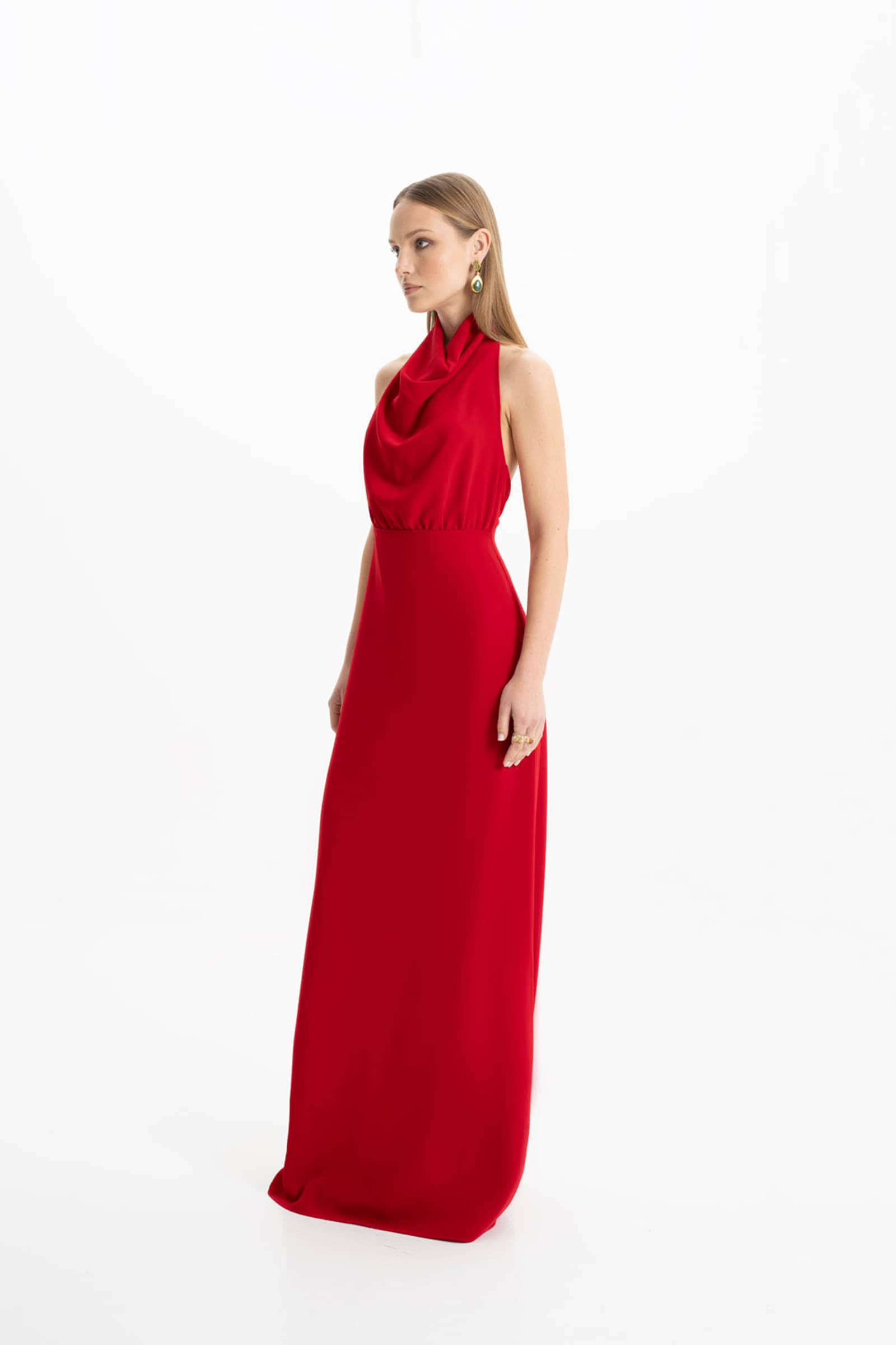 Kate Crepe Red Maxi Dress made by Lora Istanbul