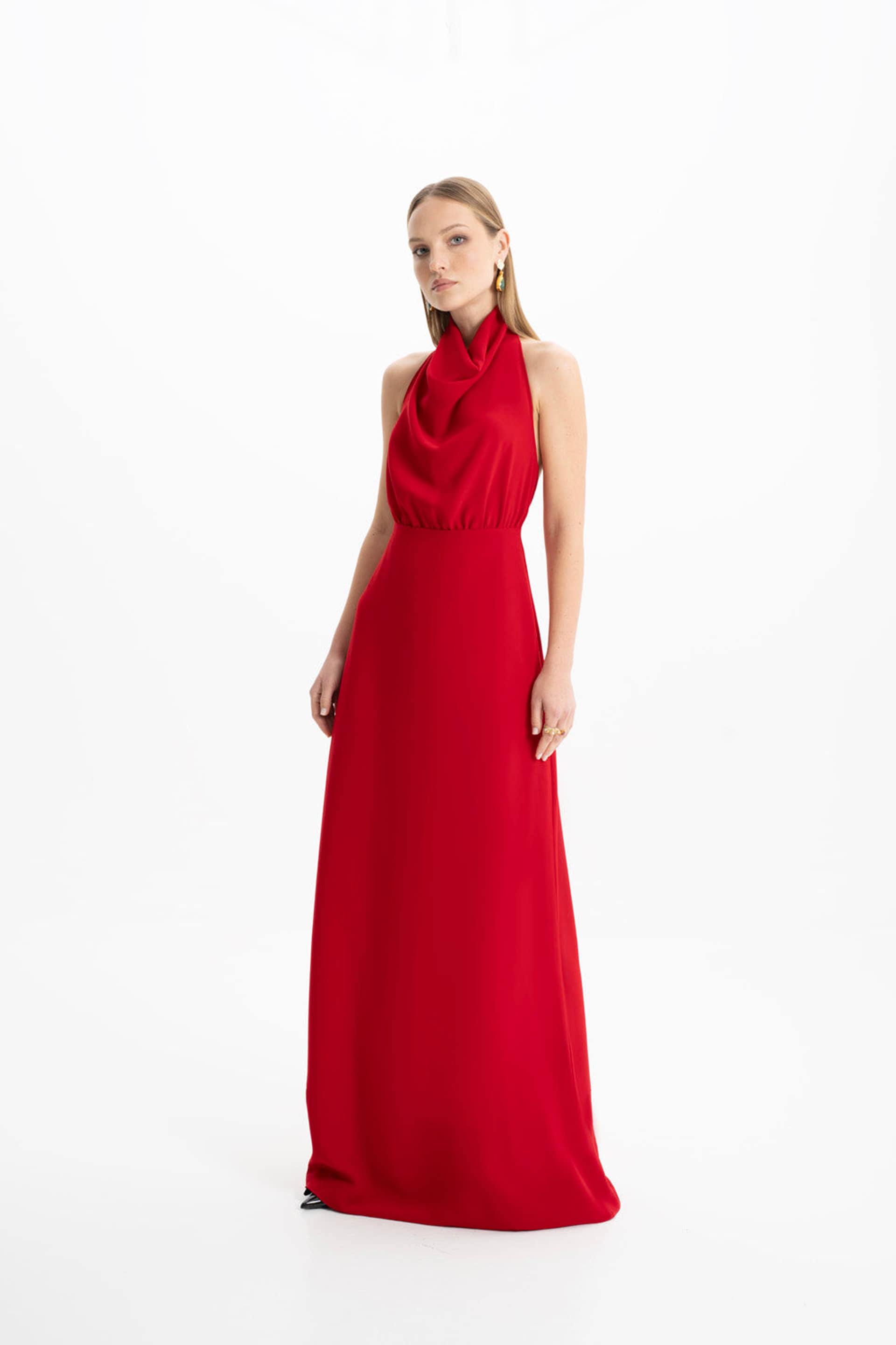 Kate Crepe Red Maxi Dress made by Lora Istanbul