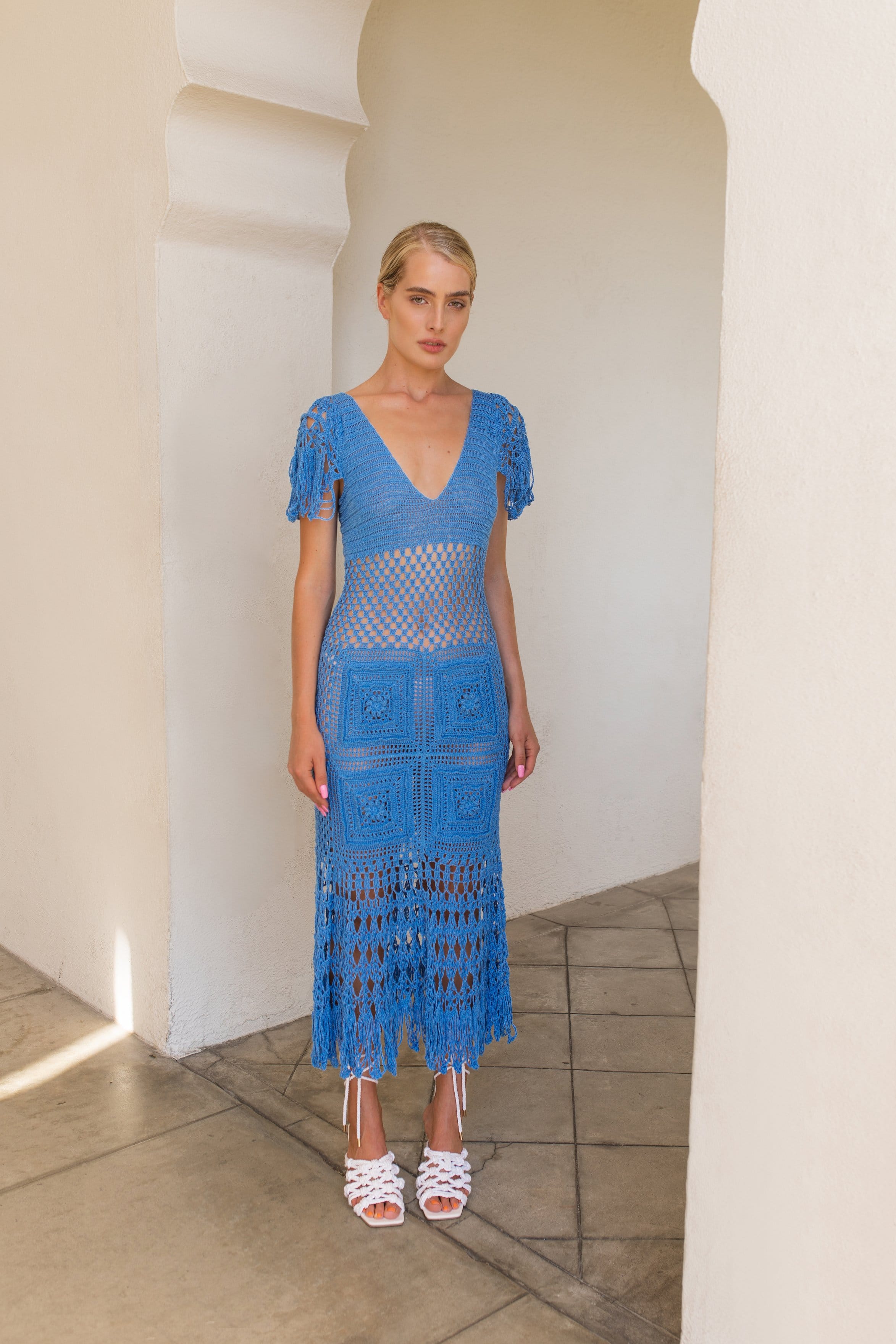 Blue Crochet Handmade Knit Dress made by ANDREEVA