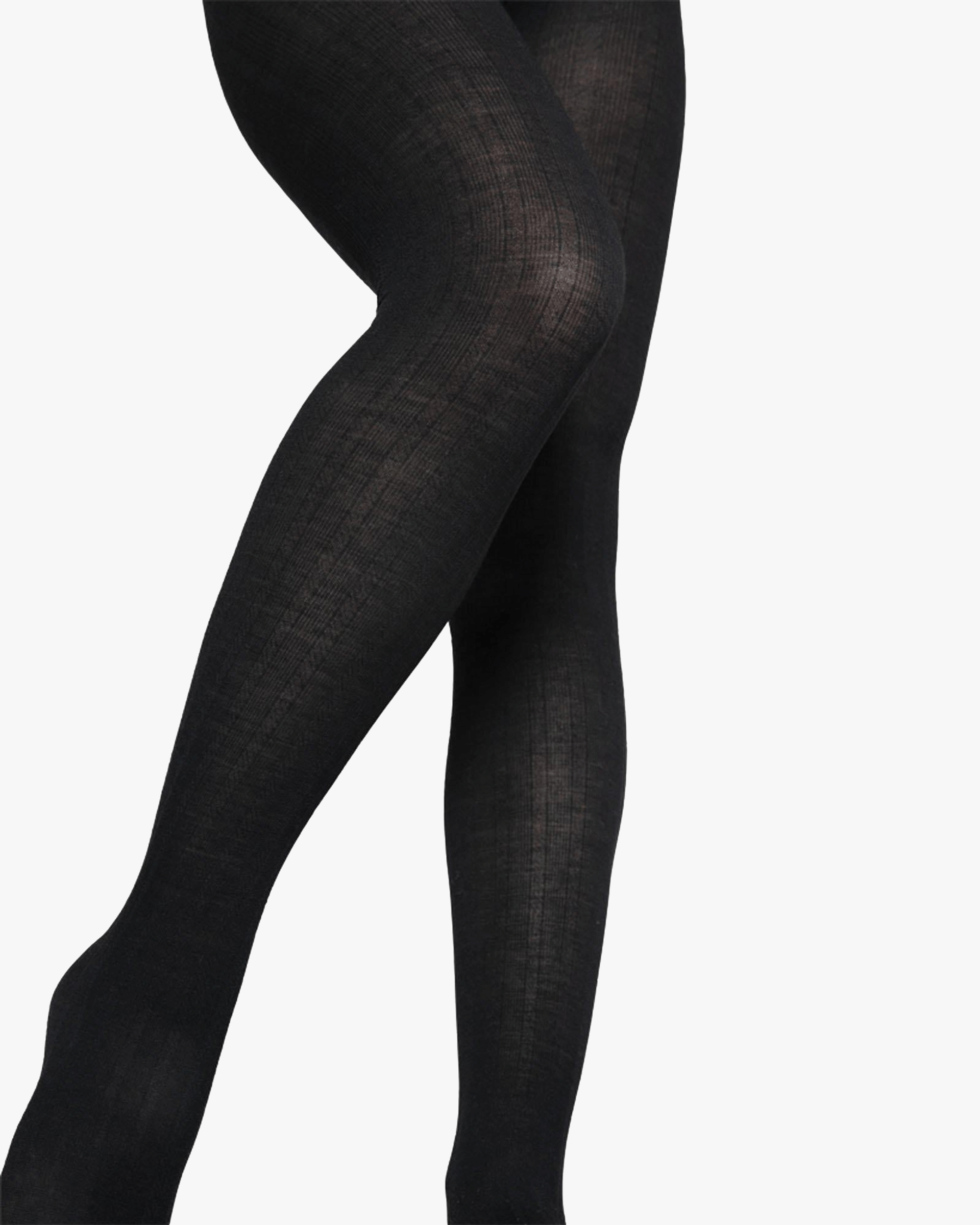 Freja Organic Wool Tights in Black made by Swedish Stockings