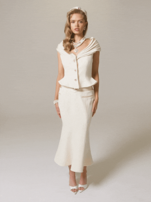 Belle Satin Skirt (Beige (Final Sale) in White made by Nana Jacqueline
