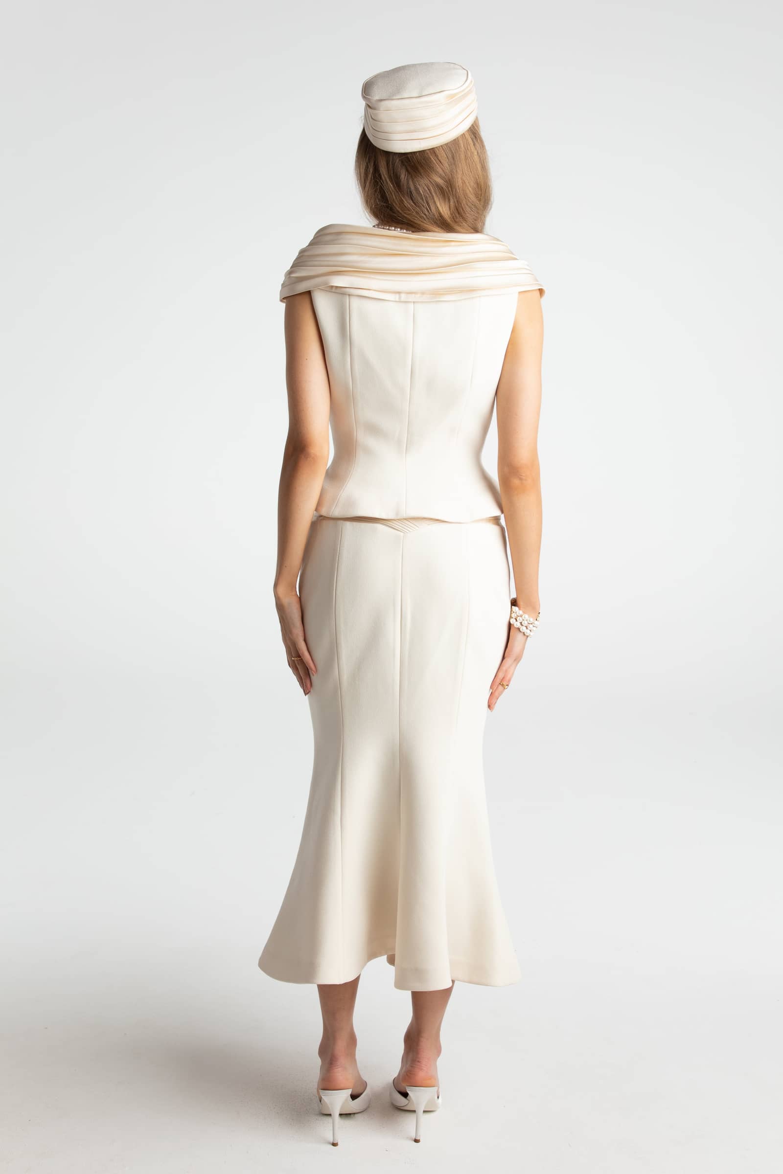 Belle Satin Skirt (Beige (Final Sale) in White made by Nana Jacqueline