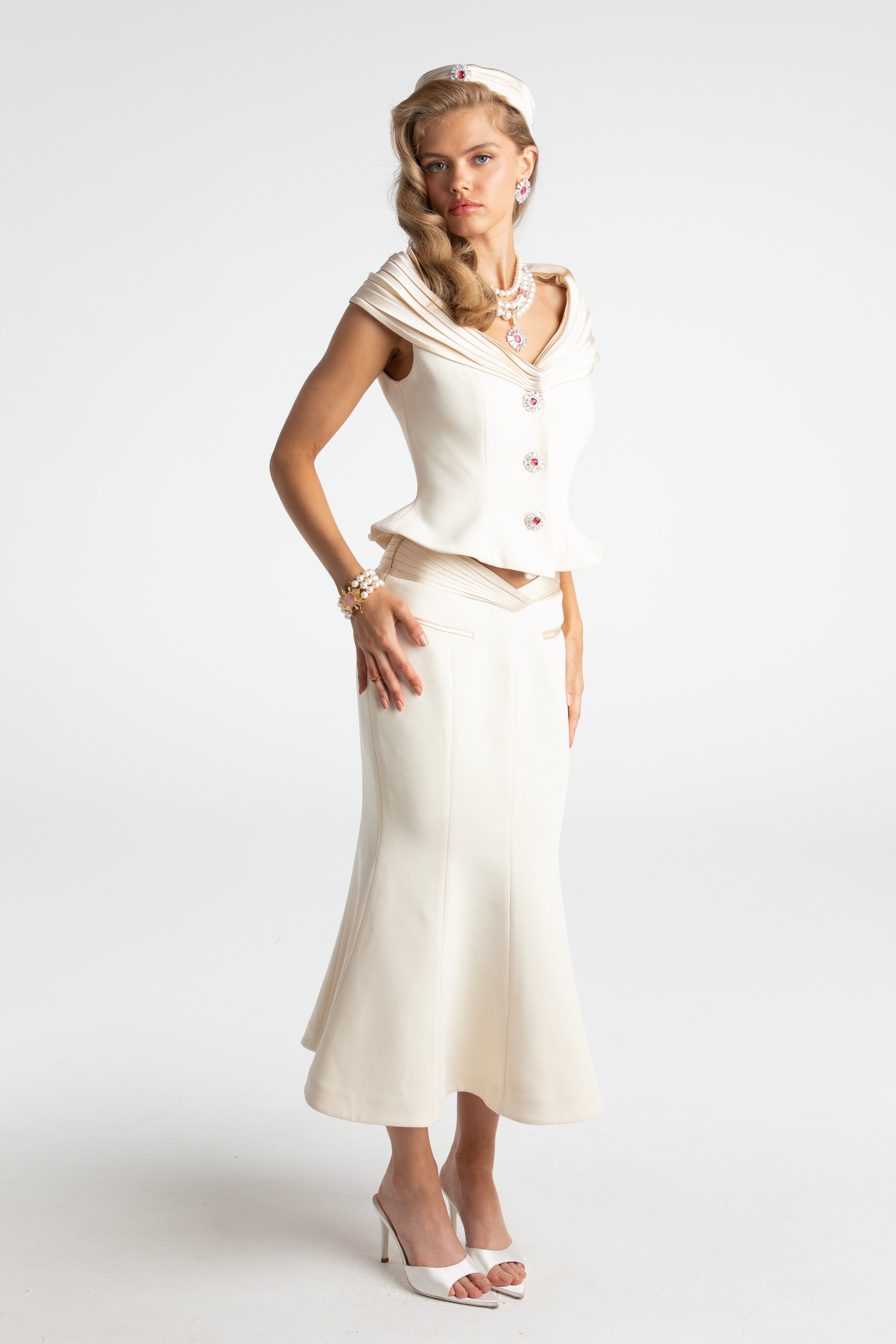 Belle Satin Skirt (Beige (Final Sale) in White made by Nana Jacqueline