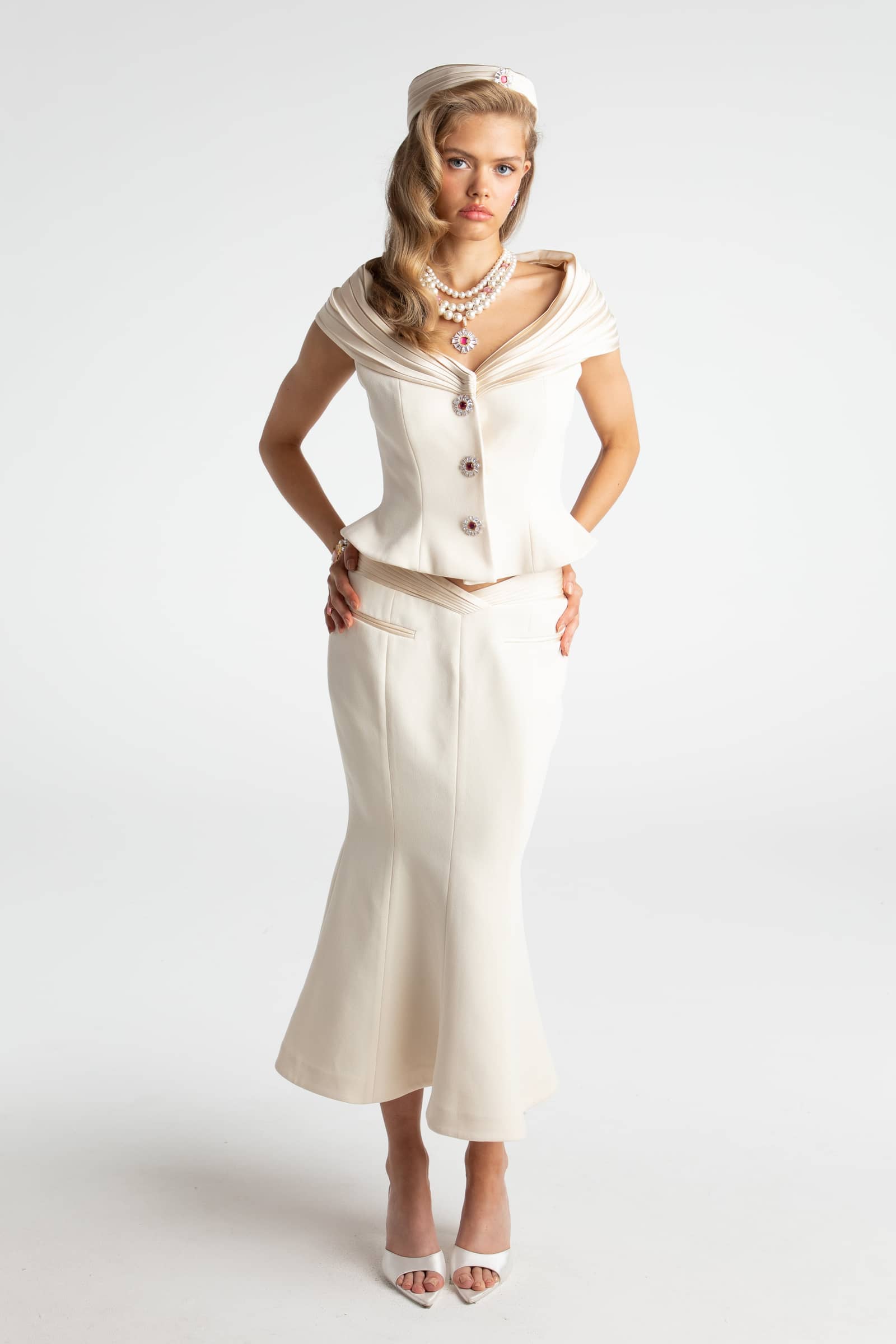 Belle Satin Skirt (Beige (Final Sale) in White made by Nana Jacqueline