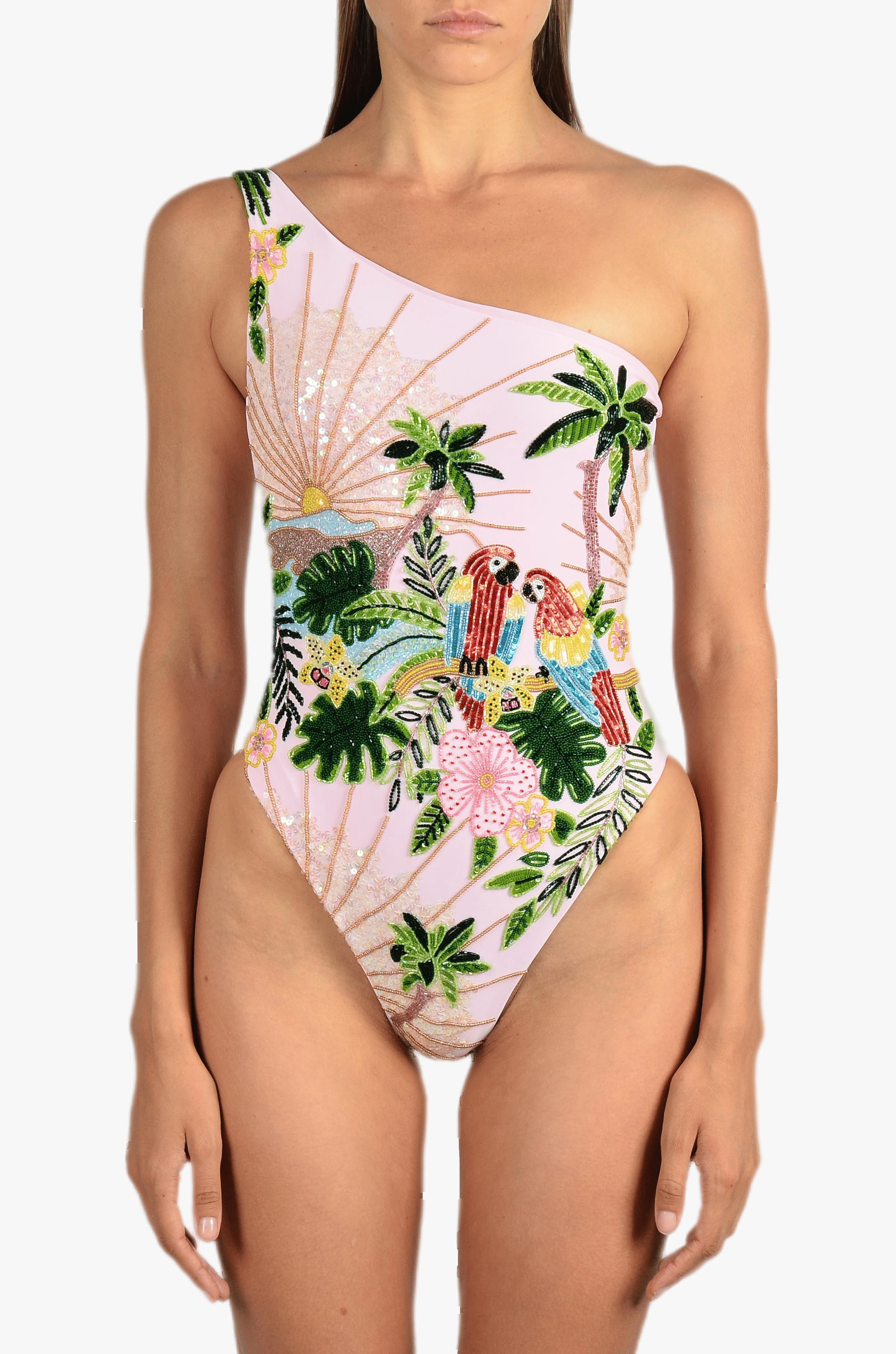 Paisley One Shoulder Luxe Pink Swimsuit made by Oceanus Swimwear