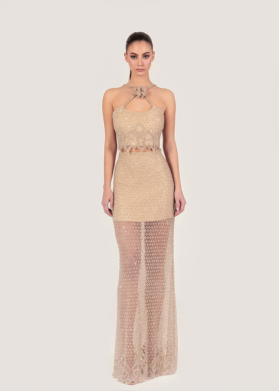 Gold embellished lace skirt made by Monika Dimova
