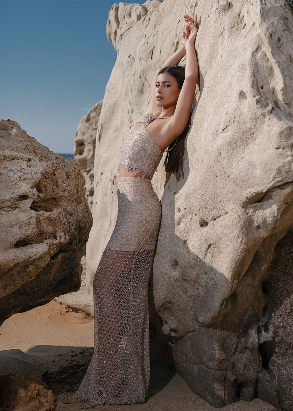 Gold embellished lace skirt made by Monika Dimova