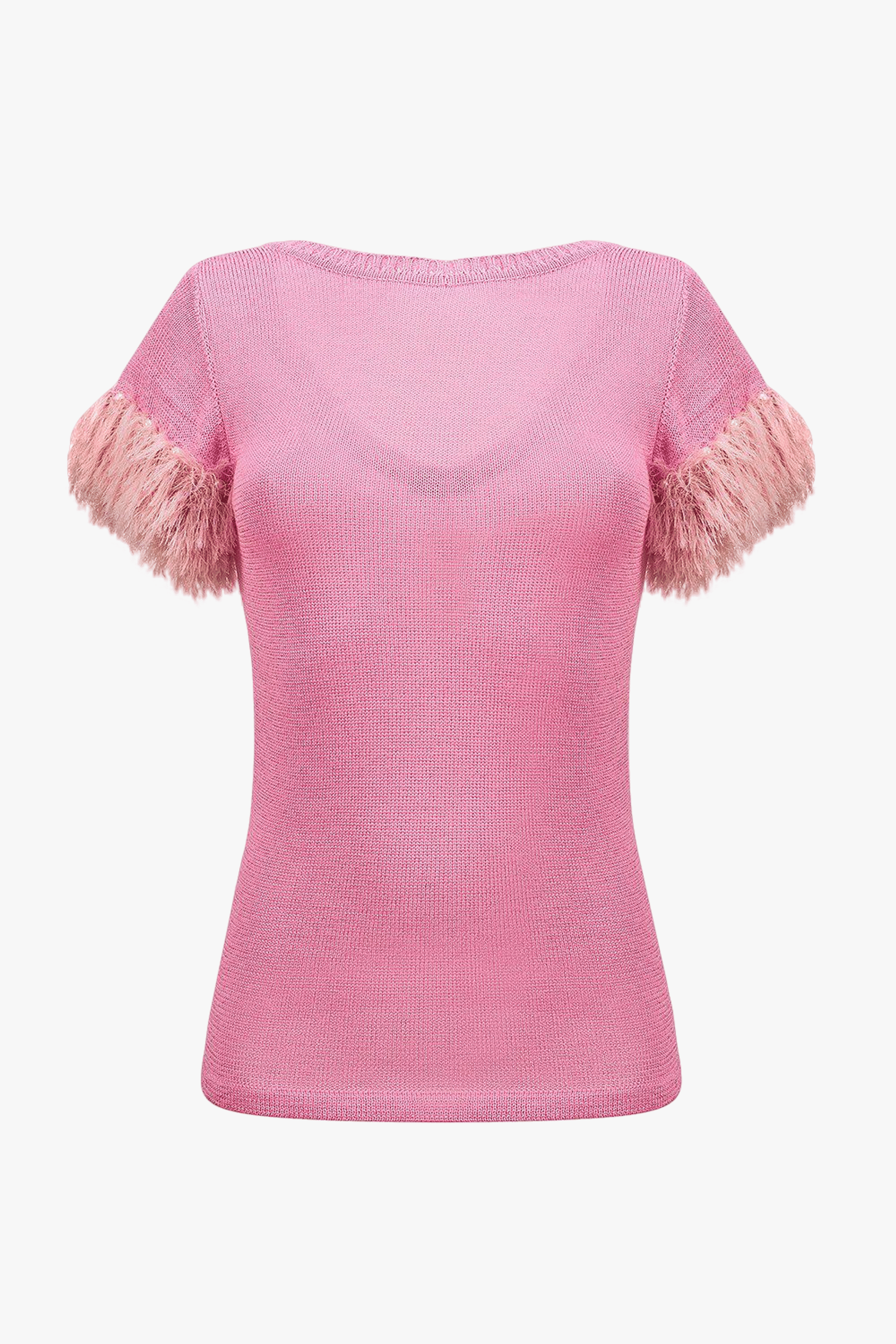 Pink knit top with handmade knit details made by ANDREEVA