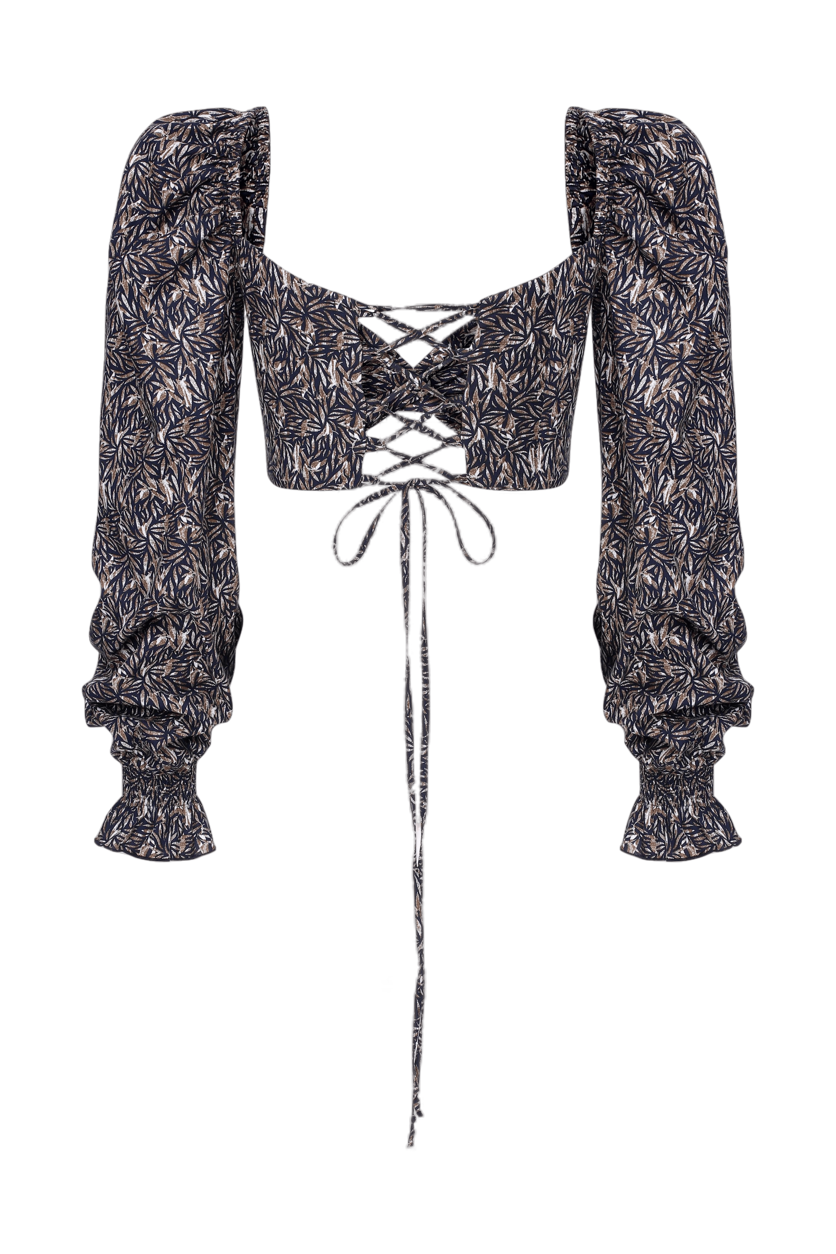 Lolly Tie Back Printed  Poplin Top in Dark Brown made by Nazli Ceren