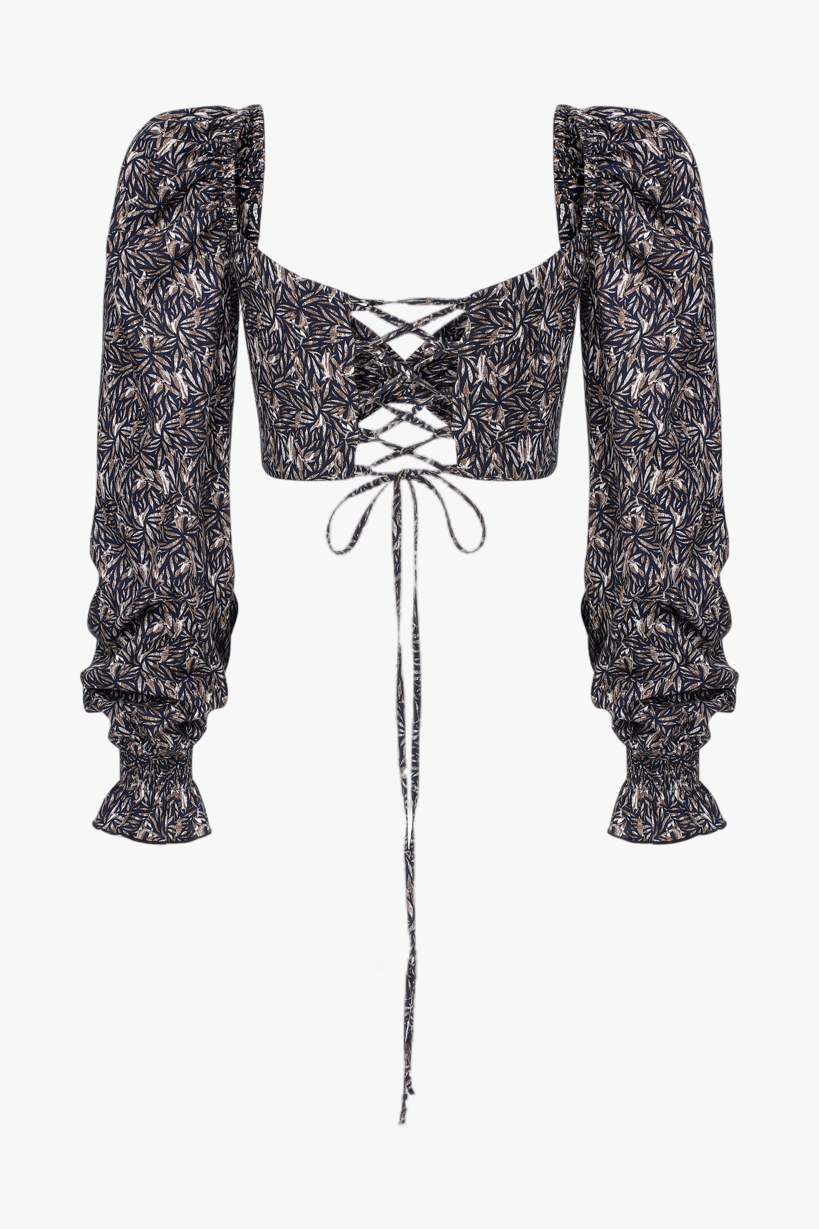 Lolly Tie Back Printed Poplin Top in Dark Brown made by Nazli Ceren