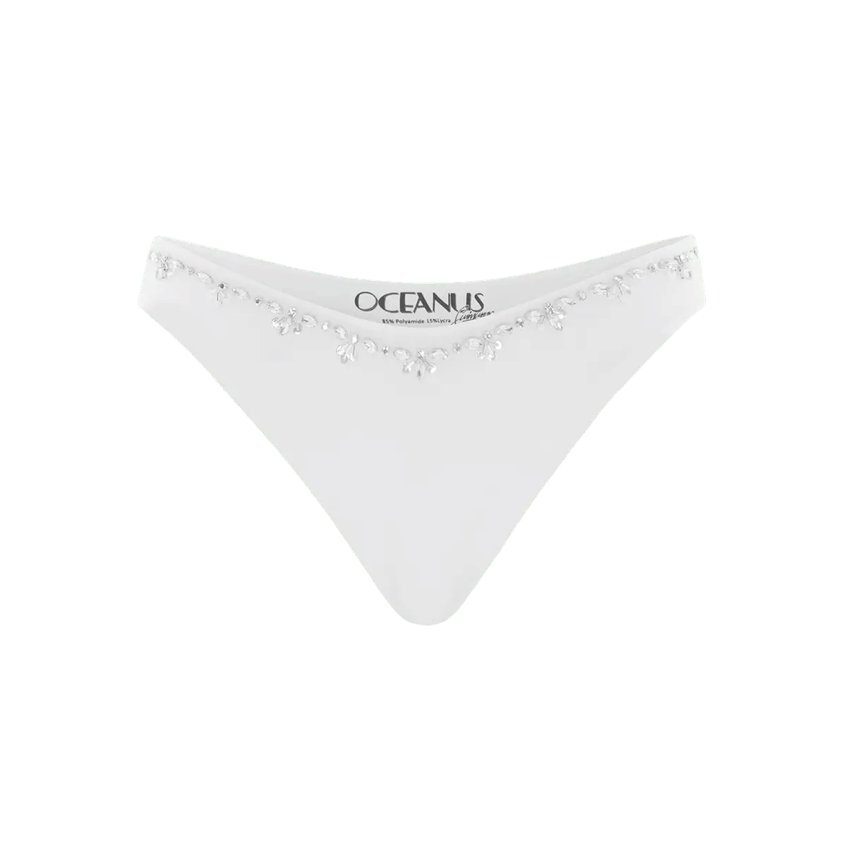 Aaliyah Hand Embroidered White Bikini Bottom in White made by Oceanus Swimwear