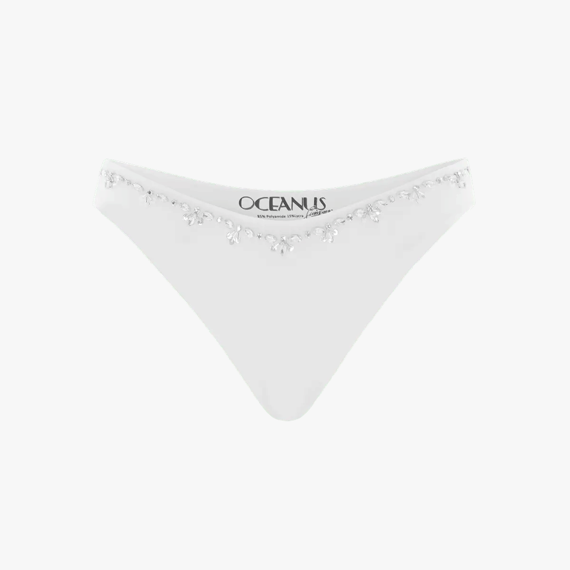 Aaliyah Hand Embroidered White Bikini Bottom in White made by Oceanus Swimwear
