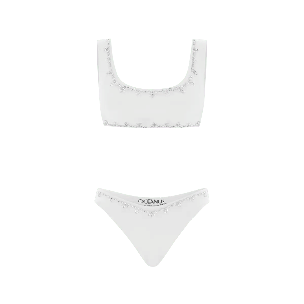 Aaliyah Hand Embroidered White Bikini Bottom in White made by Oceanus Swimwear