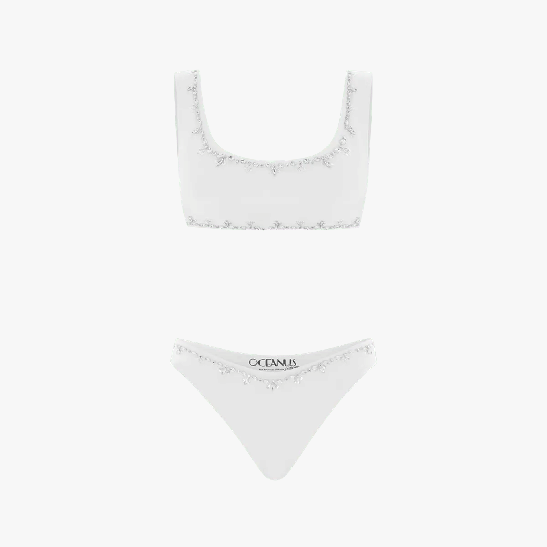 Aaliyah Hand Embroidered White Bikini Bottom in White made by Oceanus Swimwear