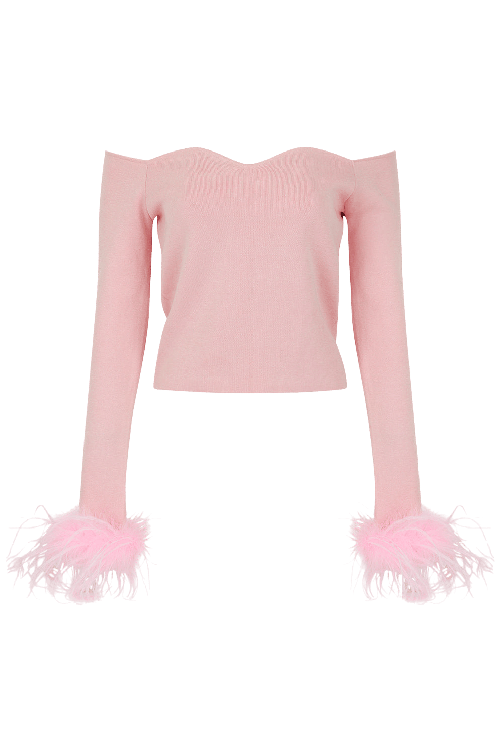 Pink Vanilla Knit Top With Detachable Feather Cuffs made by ANDREEVA