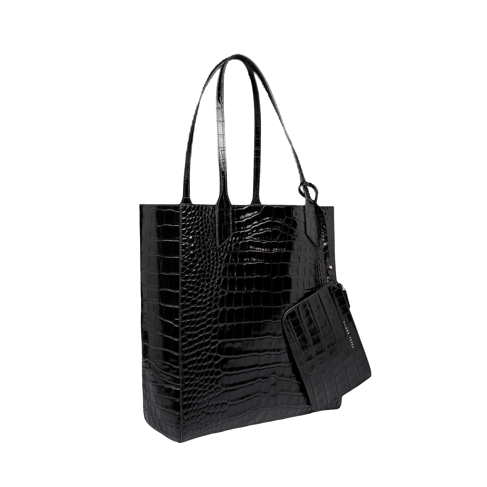 Sarah embossed croc black tote made by Yliana Yepez