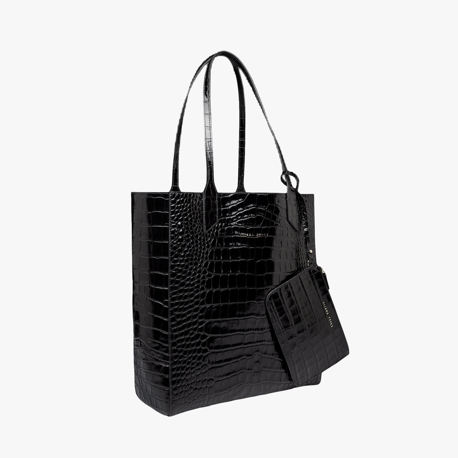 Sarah embossed croc black tote made by Yliana Yepez
