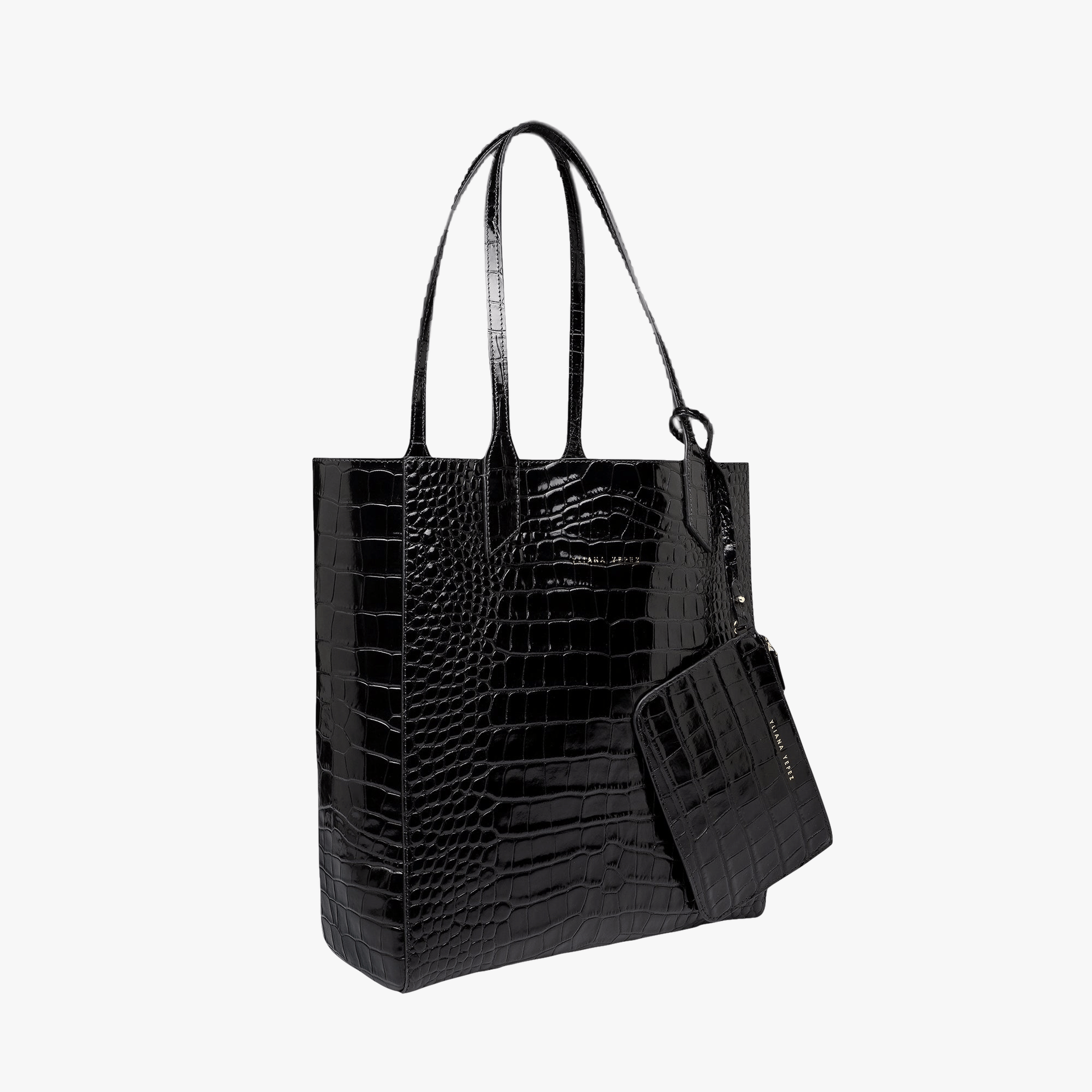 Sarah embossed croc black tote made by Yliana Yepez