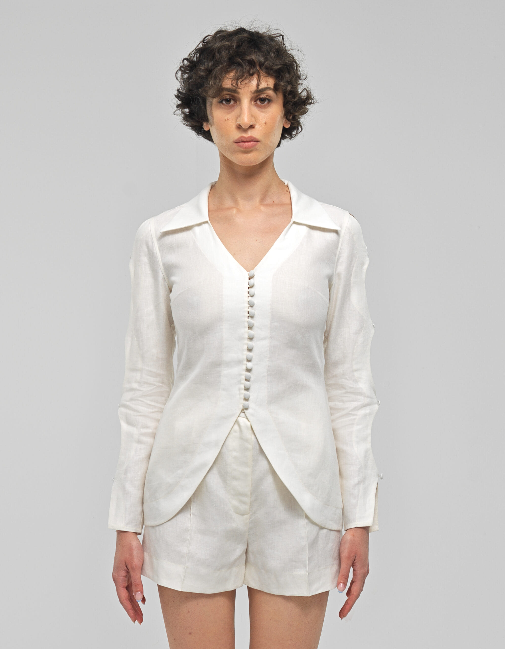 NEREUS White Linen Collared Shirt made by MAET
