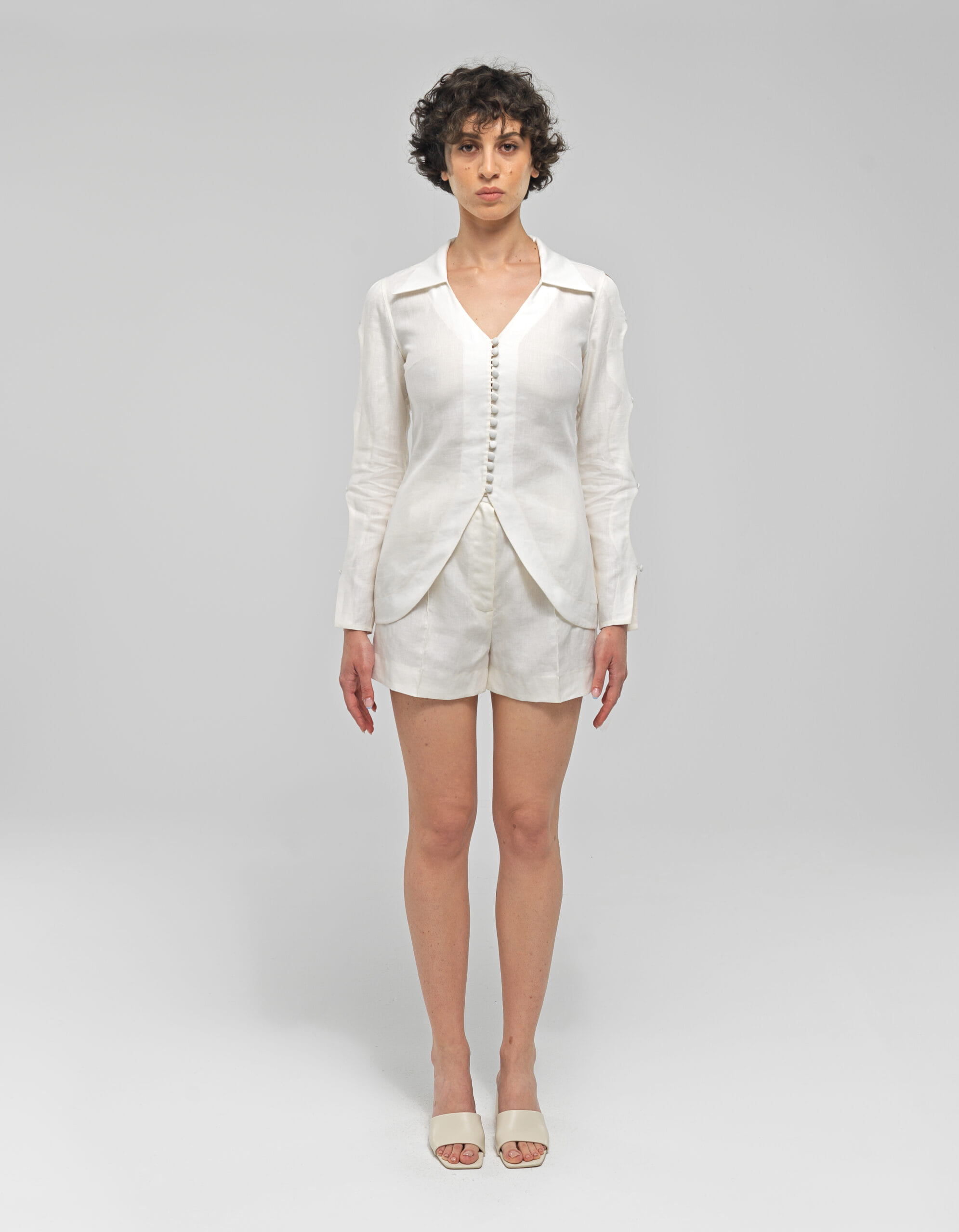 NEREUS White Linen Collared Shirt made by MAET