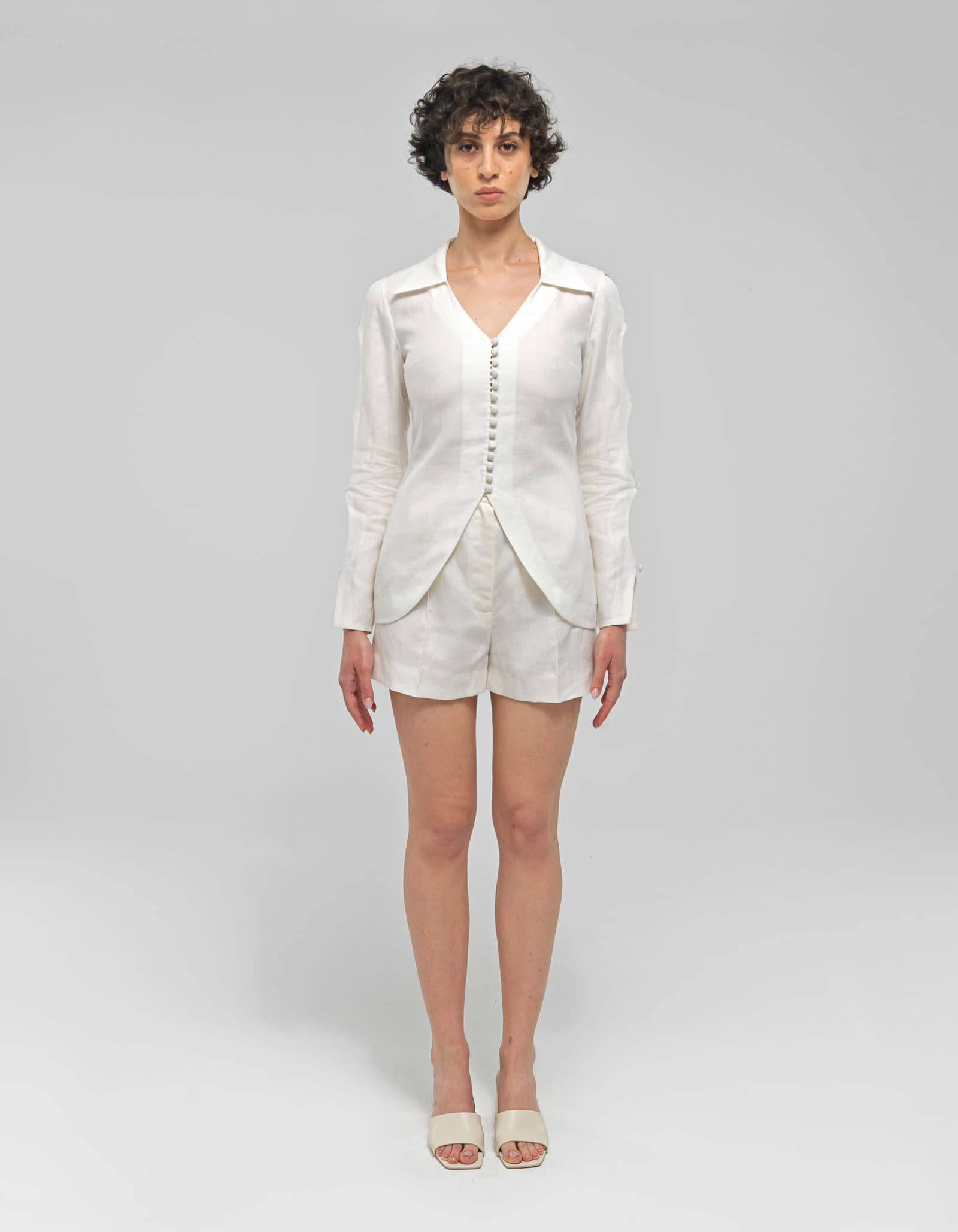 NEREUS White Linen Collared Shirt made by MAET