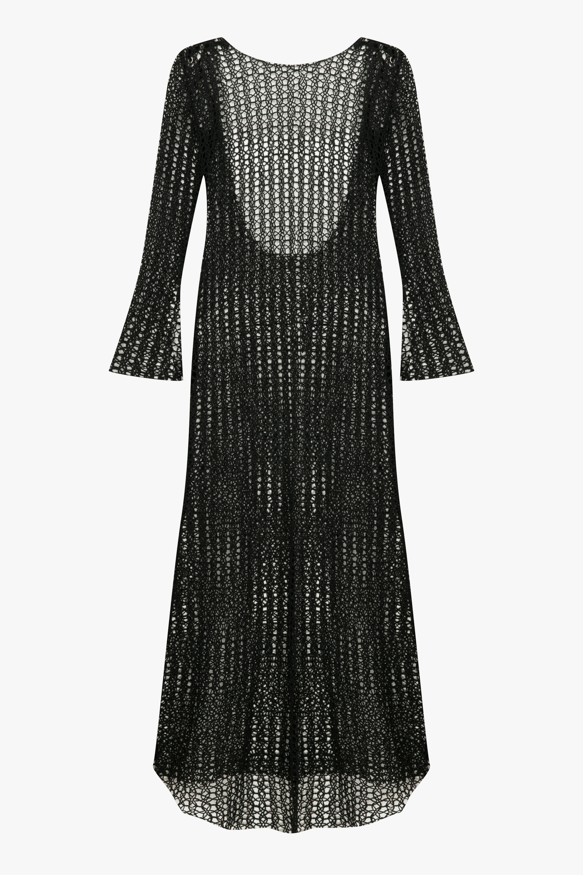 Riona Open-Back Crochet Long Dress in Black made by Nazli Ceren