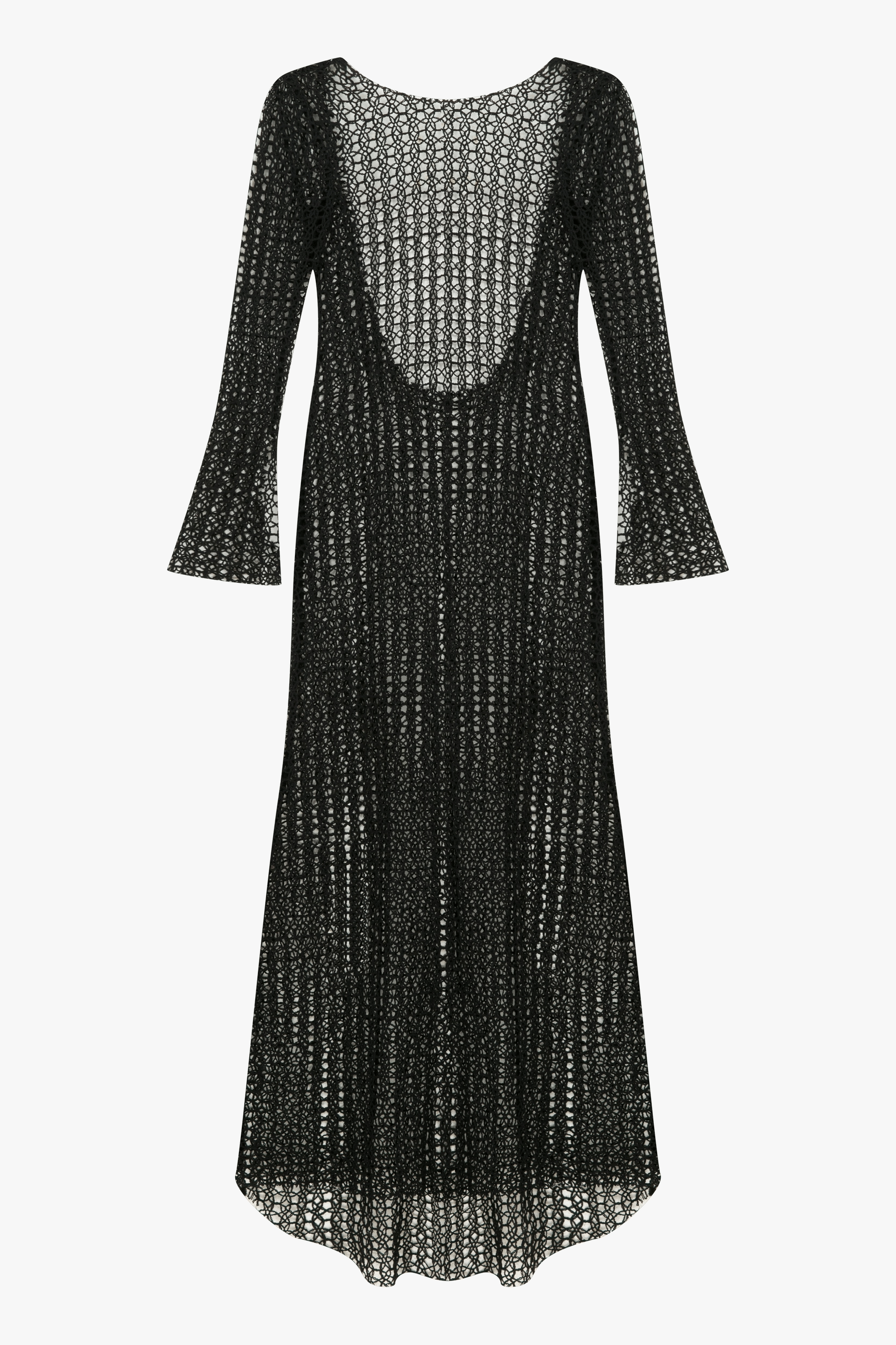 Riona Open-Back Crochet Long Dress in Black made by Nazli Ceren