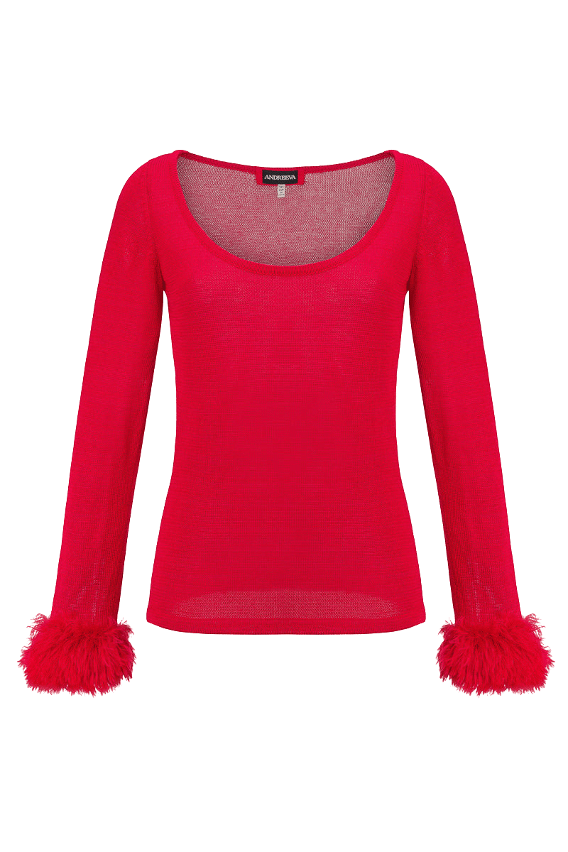 Red Knit Top With Handmade Knit Cuffs made by ANDREEVA