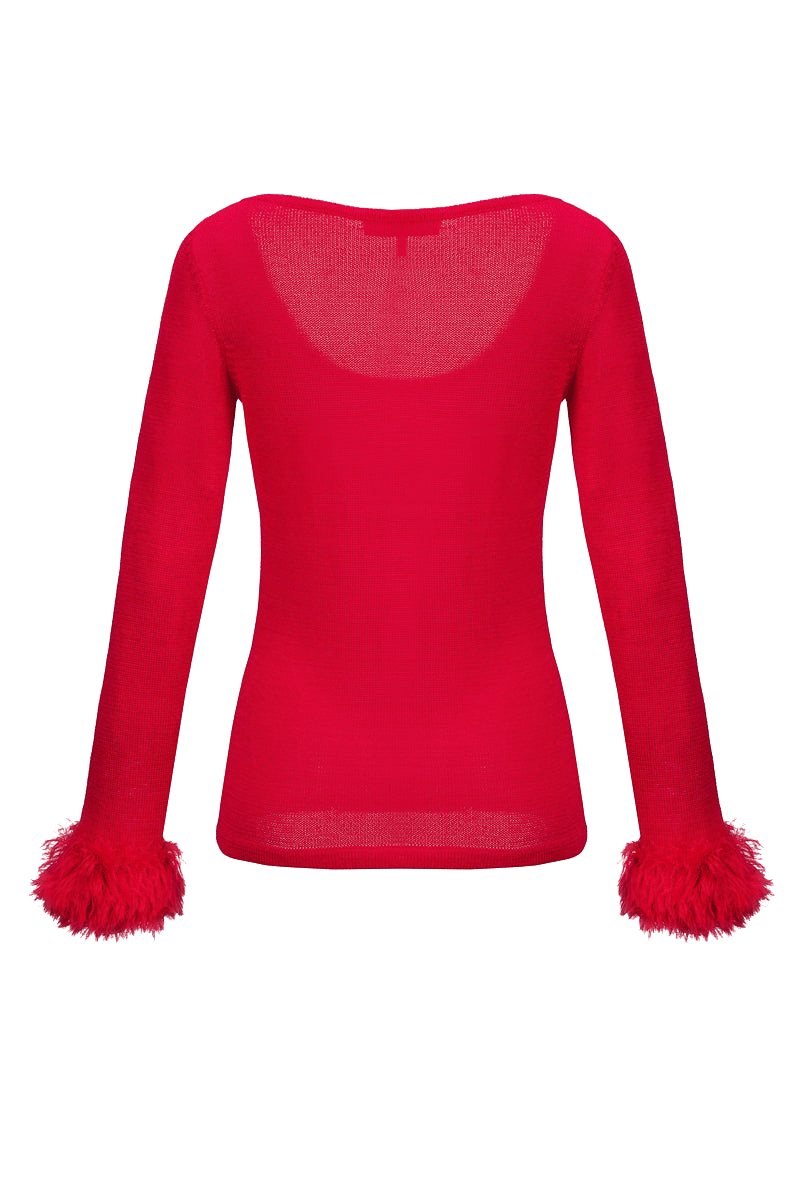 Red Knit Top With Handmade Knit Cuffs made by ANDREEVA
