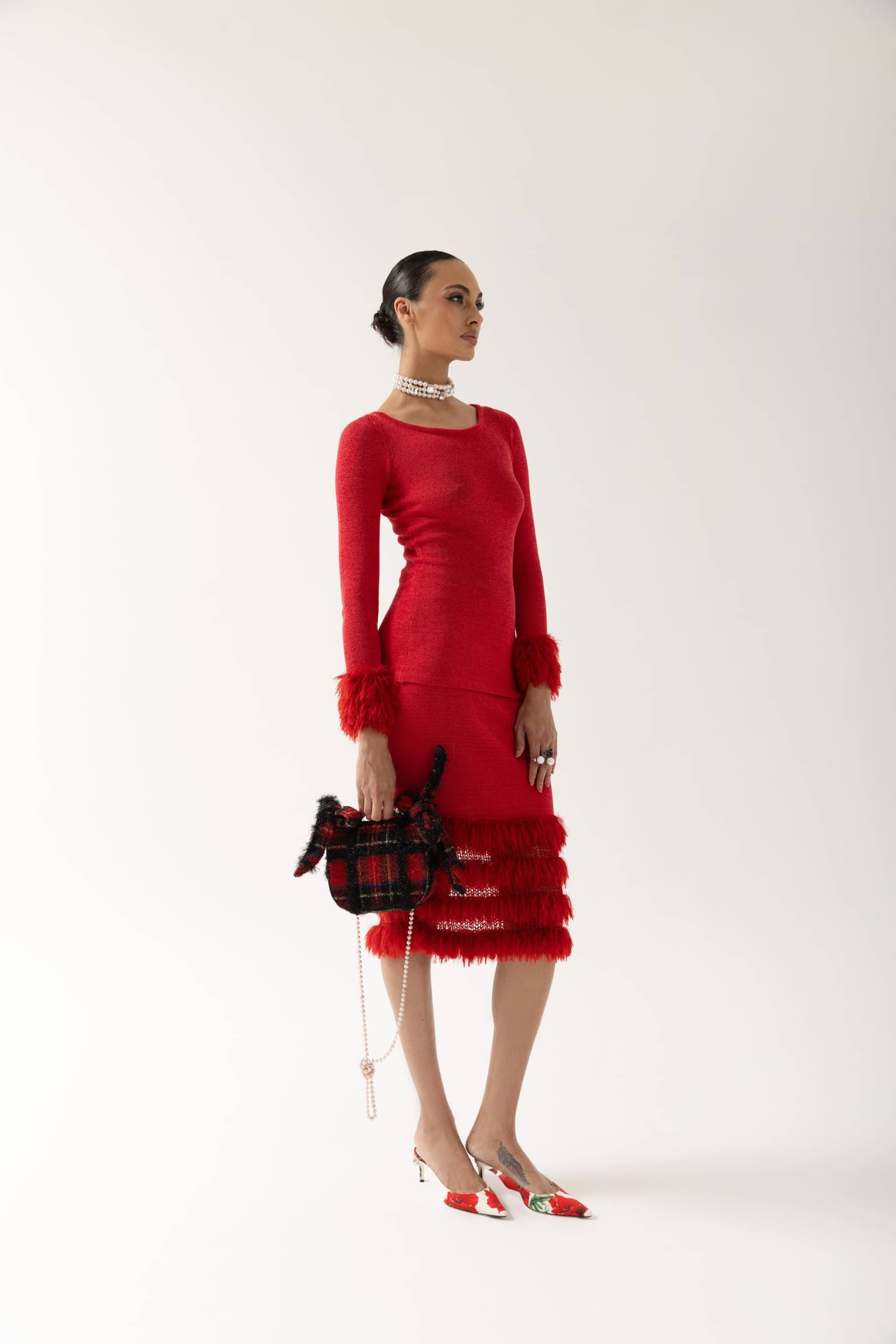 Red Knit Top With Handmade Knit Cuffs made by ANDREEVA