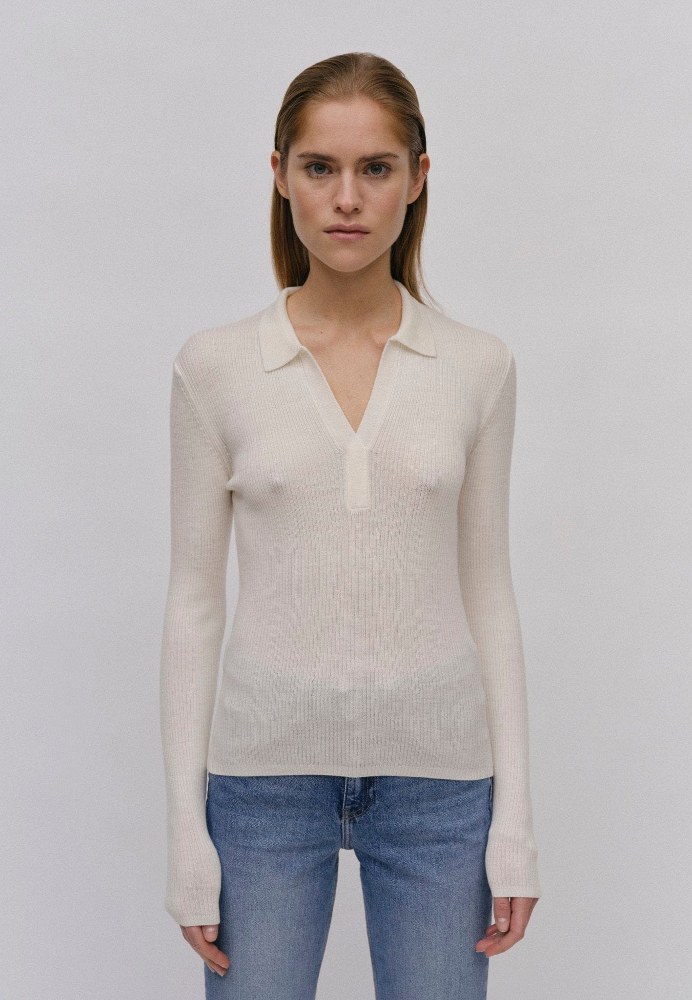 Cadee Knit Polo Blouse - Off White made by HERSKIND