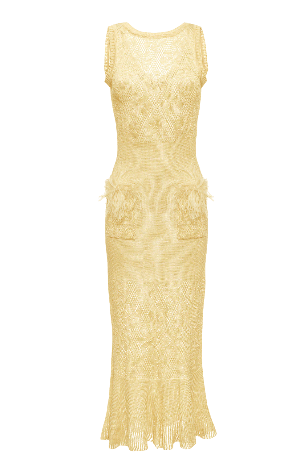 Champagne Rose Knit Dress With Feathers in Orange made by ANDREEVA