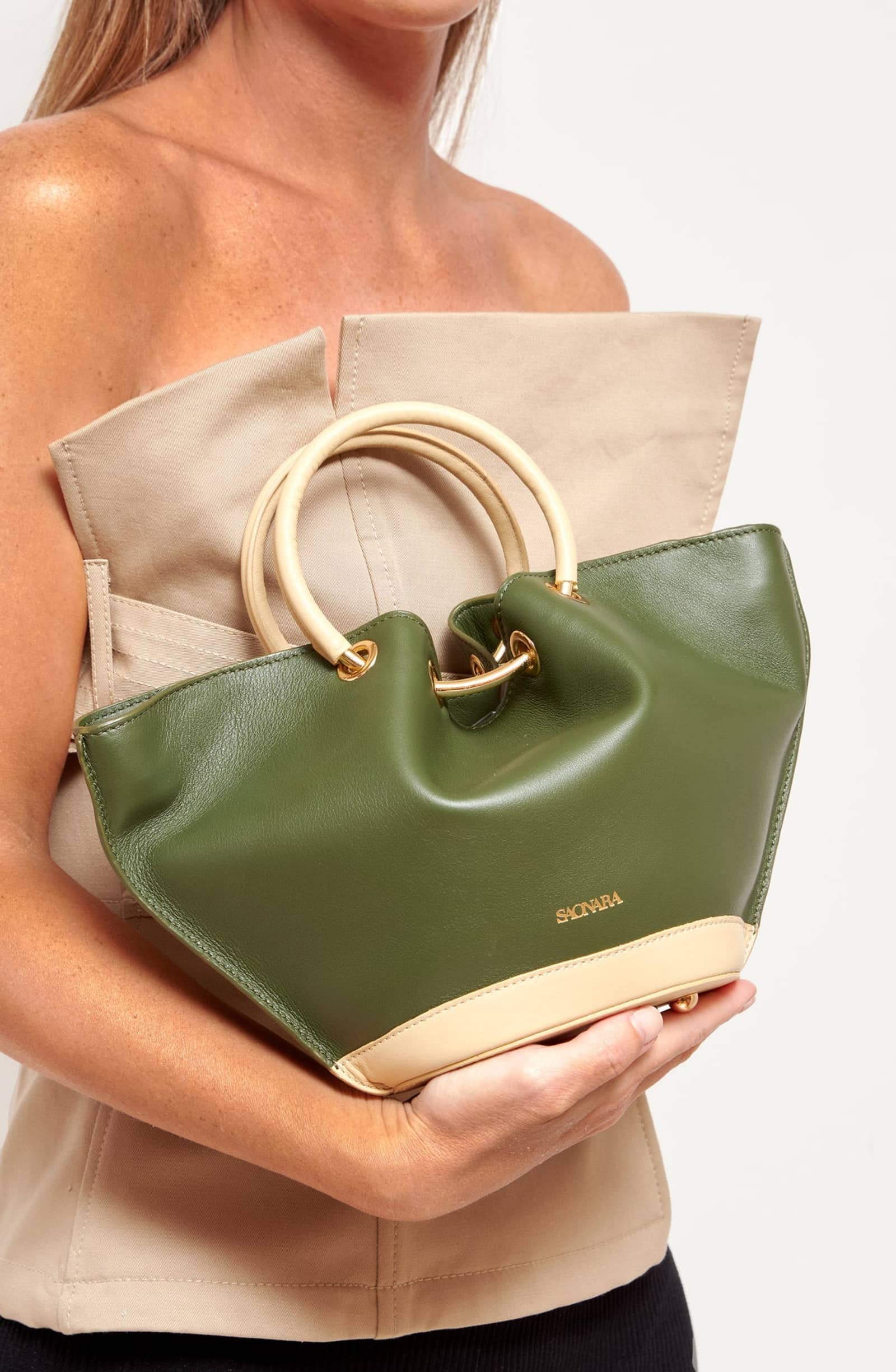 SAONARA MINI BAG ARMY GREEN/Cream LEATHER made by Saonara